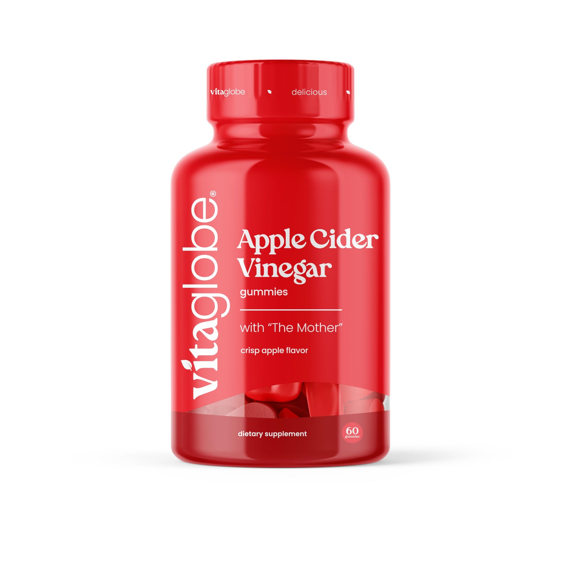 VITA GLOBE Apple Cider Vinegar 500mg with B6, B12 and Folate Gummy with Mother, 60 Count