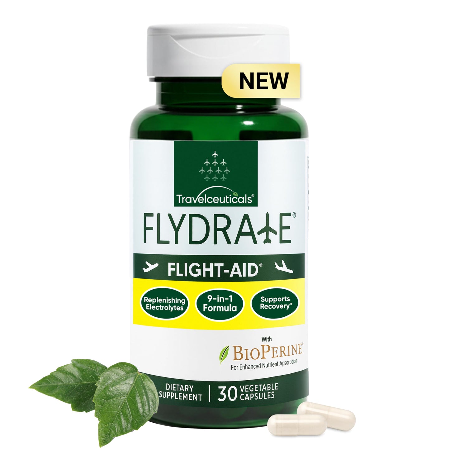 Flydrate Flight-Aid Replenishing Electrolyte Hydration Capsules, 30 Capsules