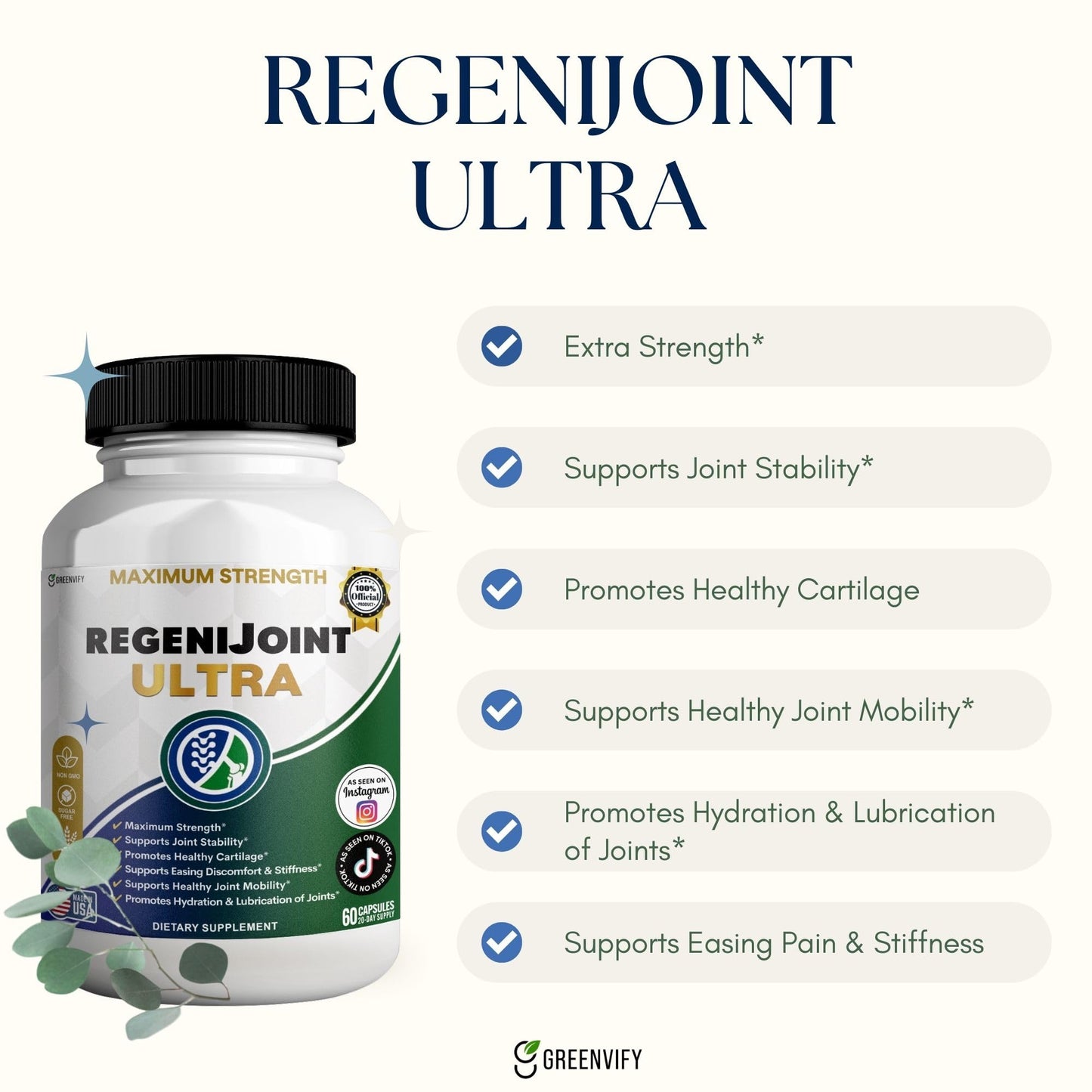 GREENVIFY RegeniJoint Ultra Maximum Strength Joint Support Supplement Capsule, 60 Count