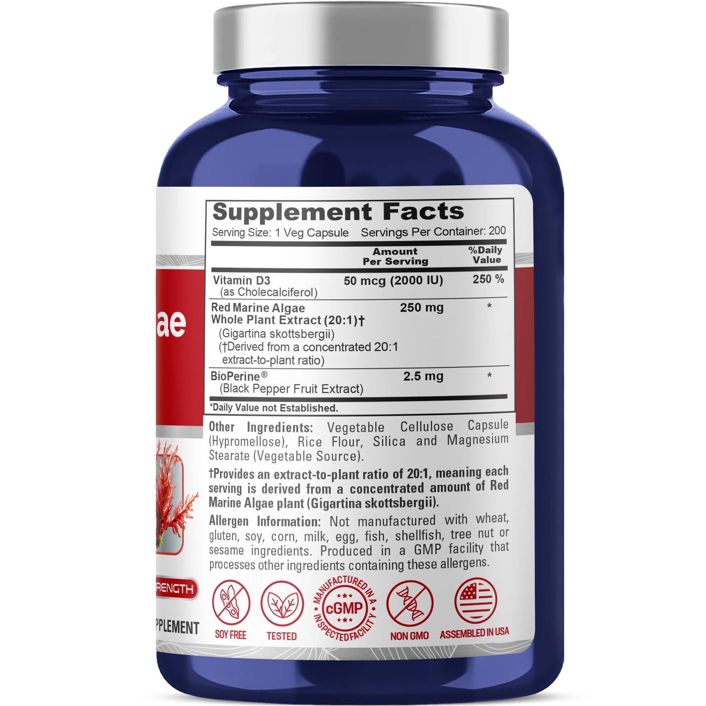NusaPure Red Marine Algae Capsules, 250 mg, 200 Count