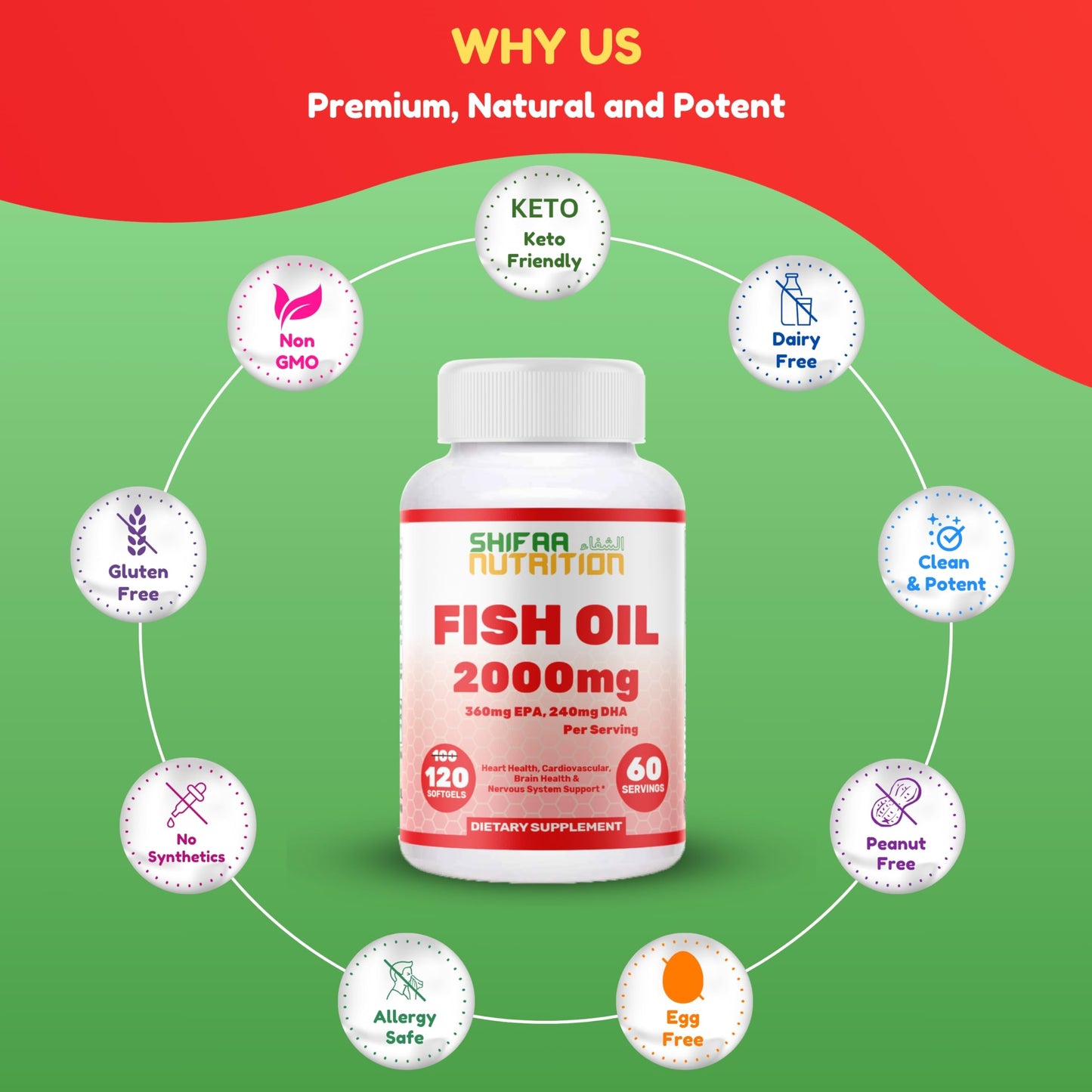 SHIFAA NUTRITION Omega 3 Fish Oil 2000mg Softgels 120