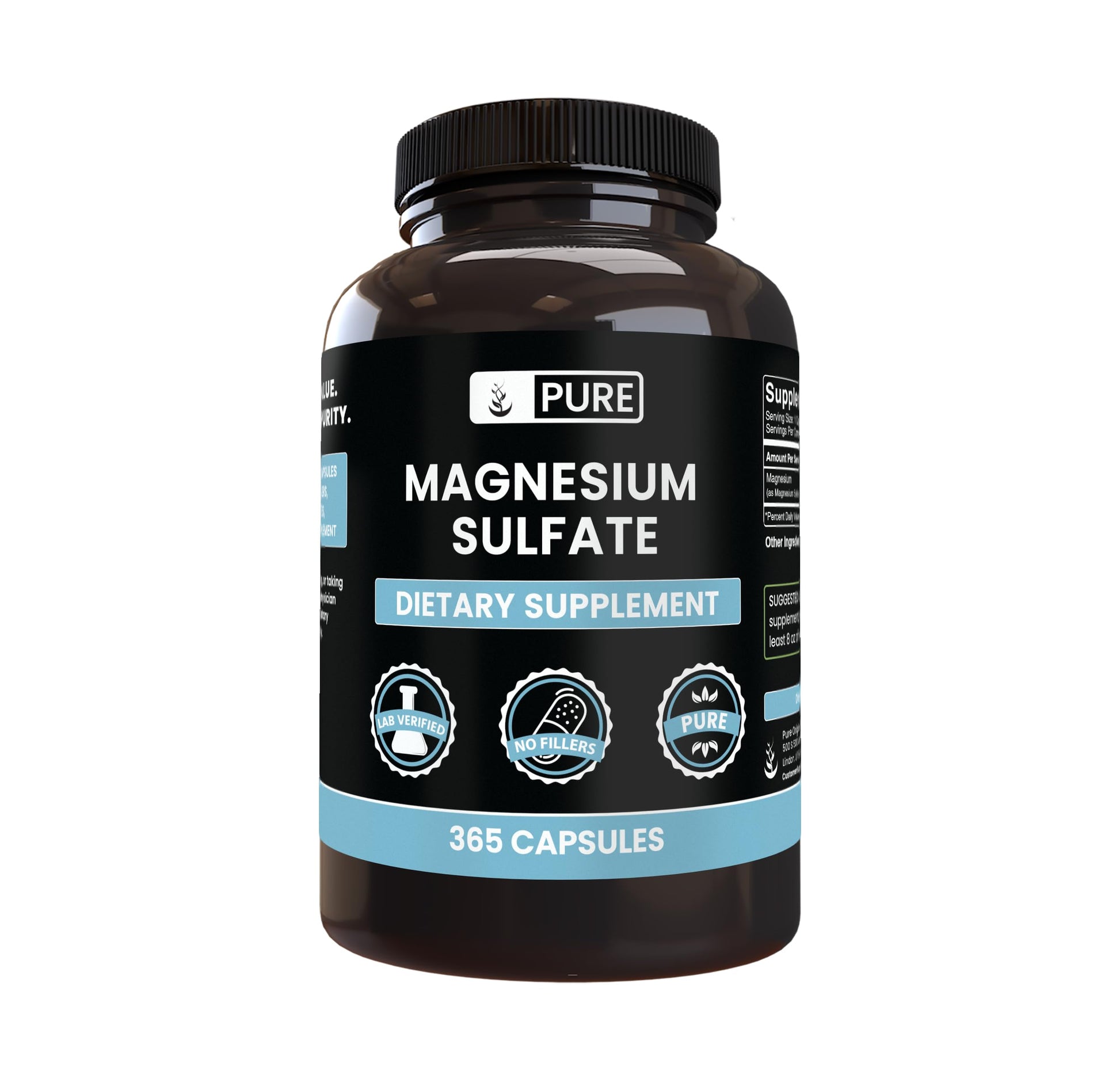 Pure Organic Ingredients Magnesium Sulfate Capsules 365