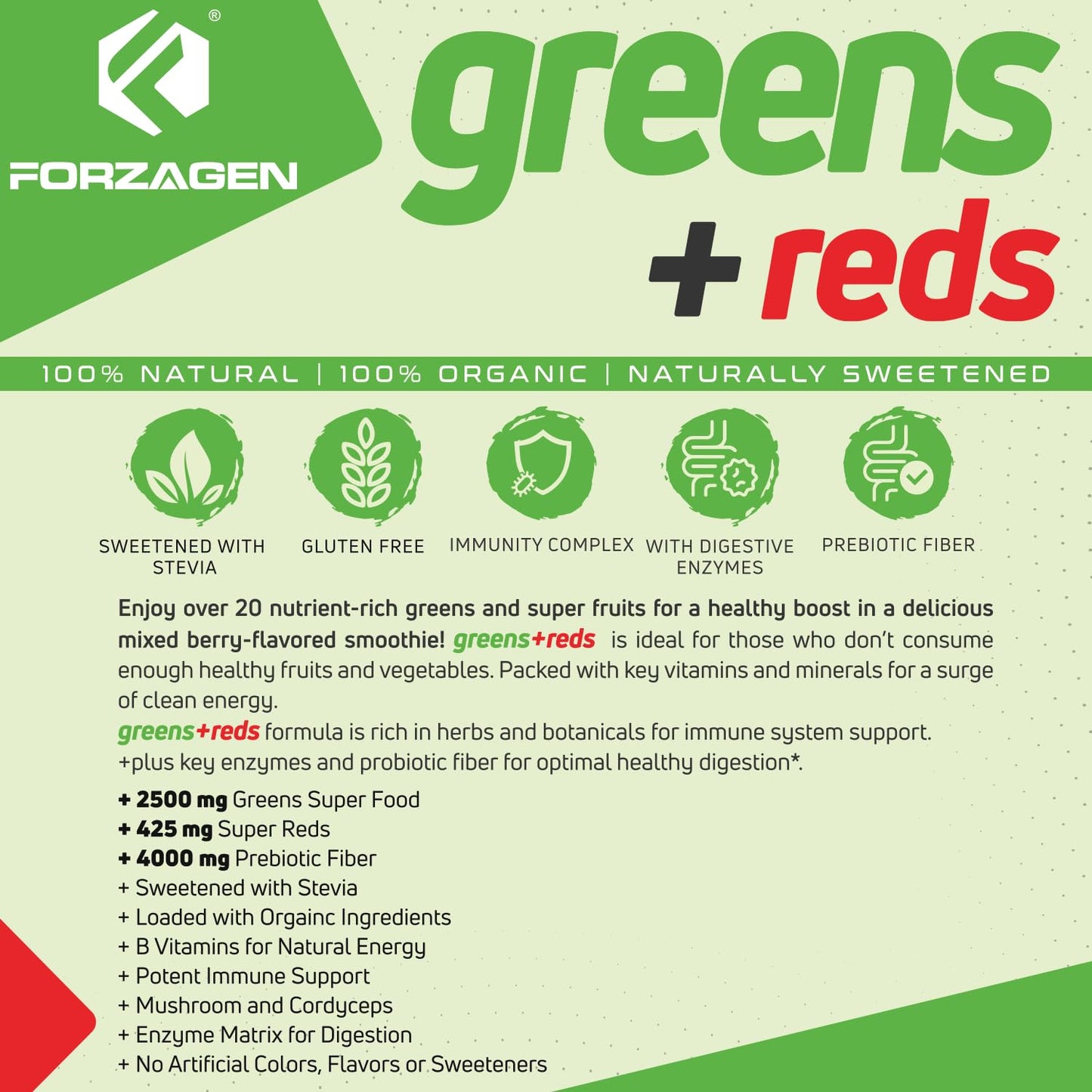 Forzagen Organic Vegan Greens & Reds Superfood Powder, 9.52 oz