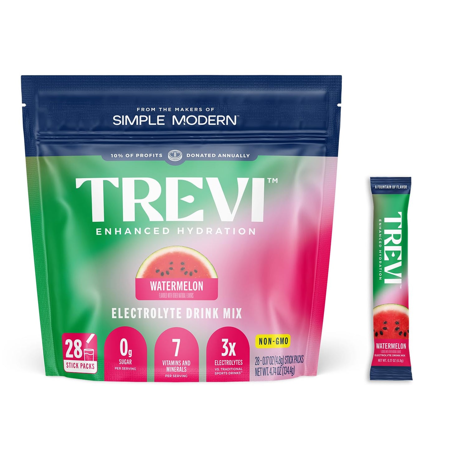 TREVI Electrolytes Powder Packets Watermelon, 28 Servings
