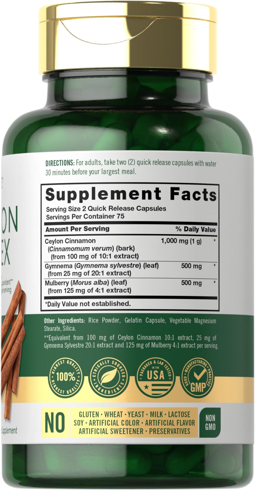 Carlyle Ceylon Cinnamon Complex with Gymnema and Mulberry, 150 Capsules