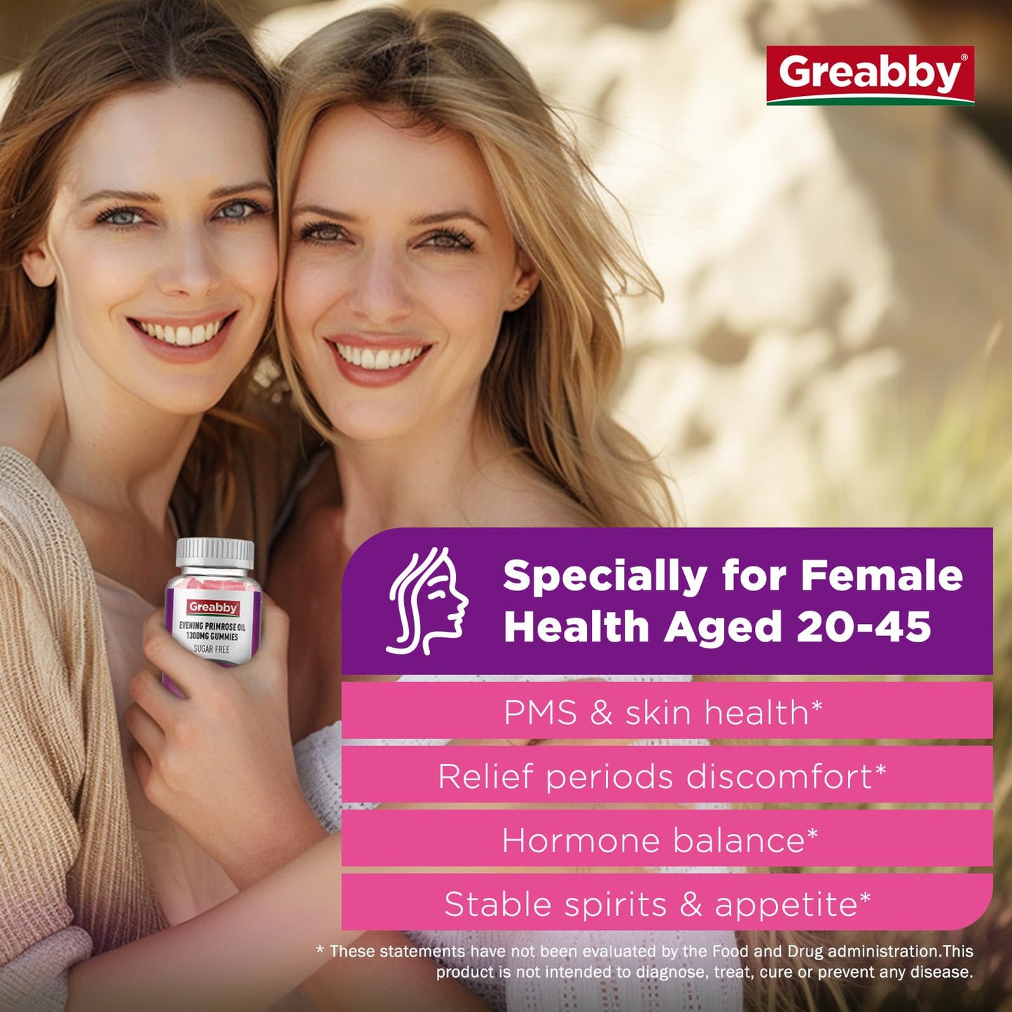 GREABBY Evening Primrose Oil Gummies 1300mg with Black Cohosh & Vitamin B6, 120 Gummies