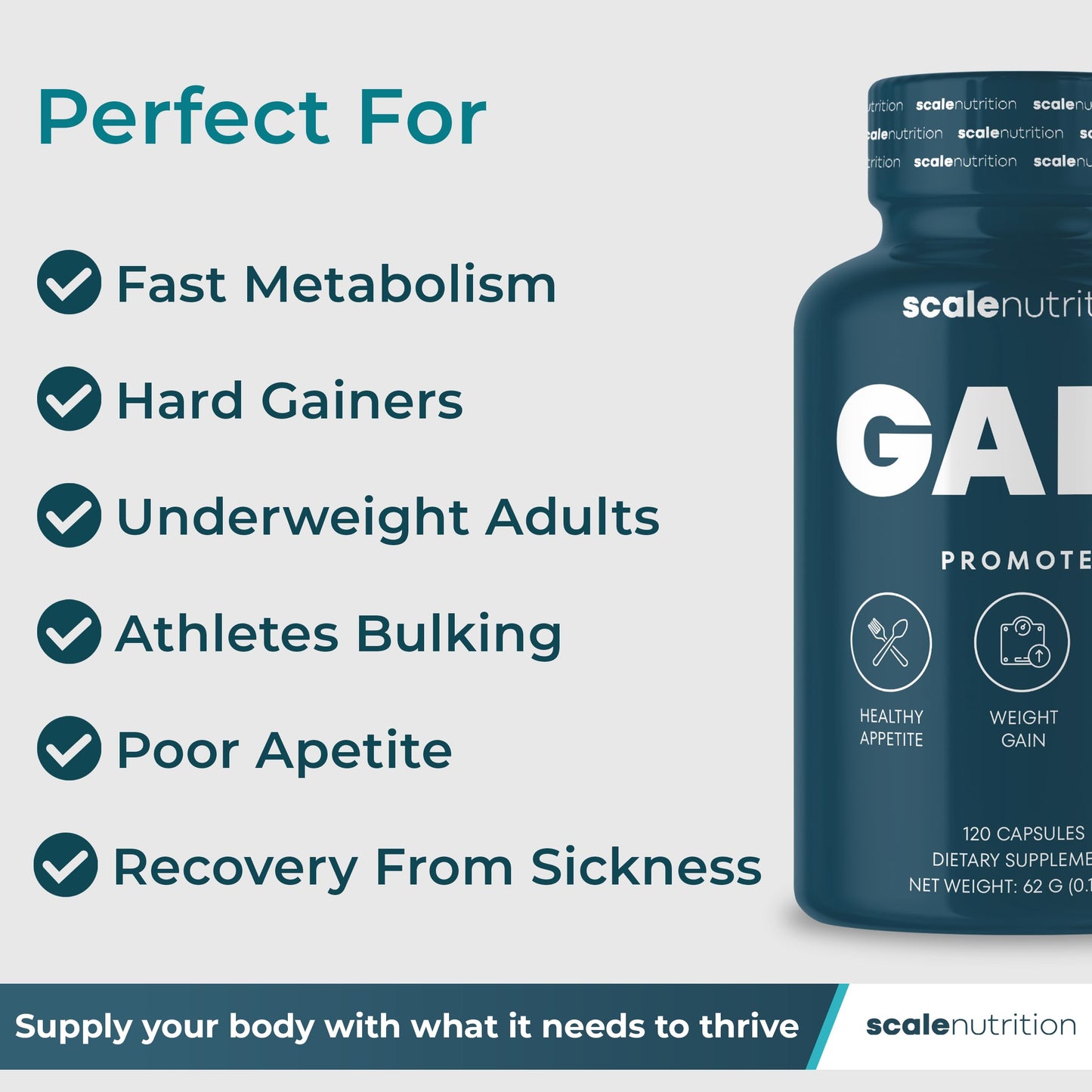 Scale Nutrition Gain Appetite Booster Capsules, 120 Capsules
