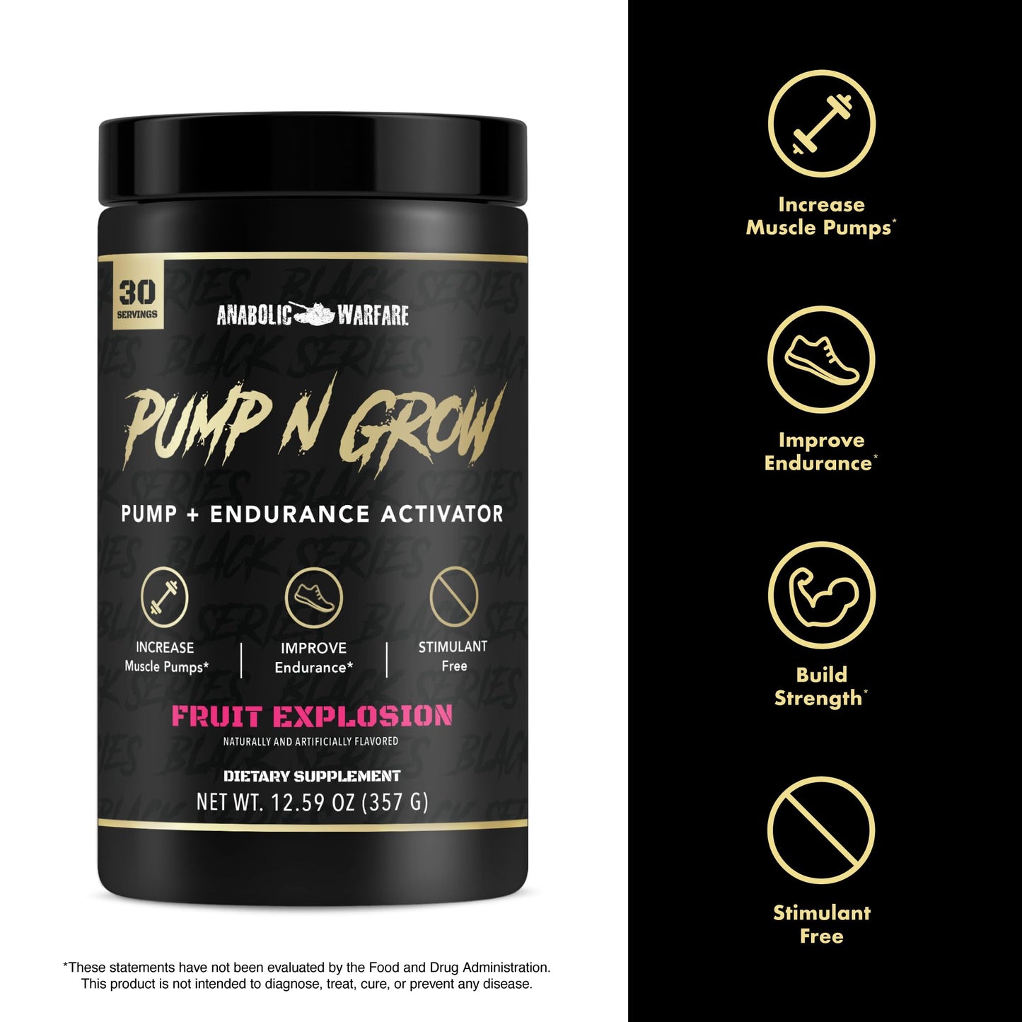 Anabolic Warfare Pump-N-Grow Muscle Pump Supplement Caffeine-Free Pre-Workout Powder with L-Citrulline, L-Arginine, Beta-Alanine, 14.8 Ounces