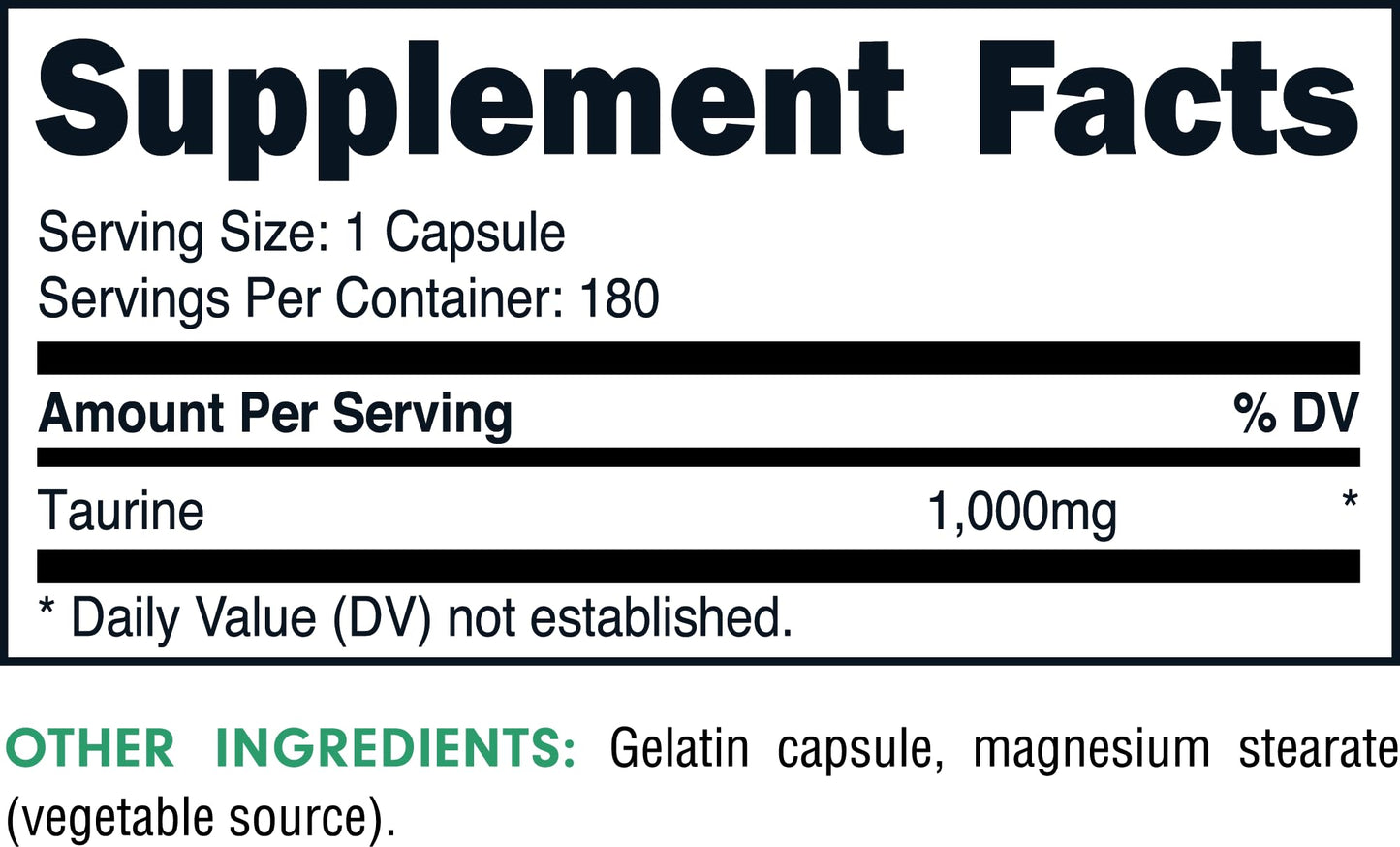 Bucked Up Taurine 1000 mg Capsule, 180 Count