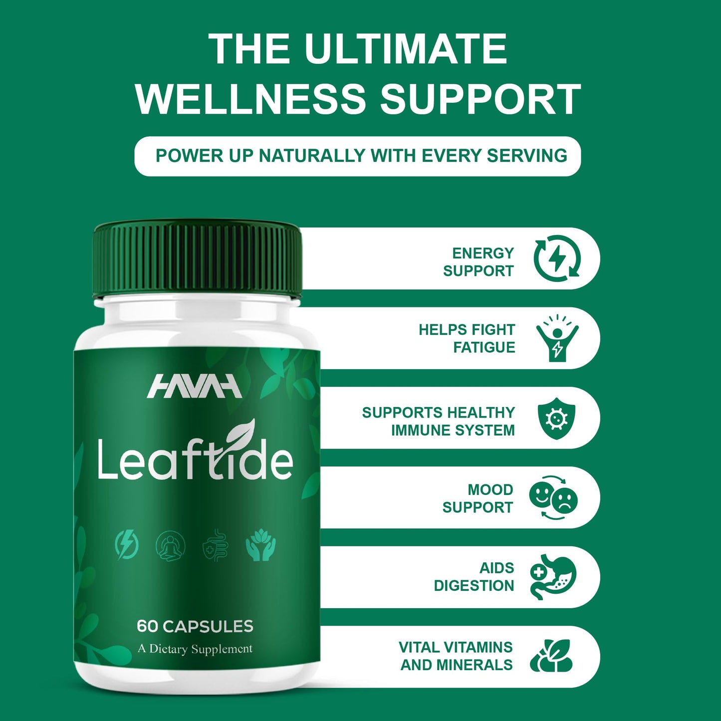 Havah Leaftide Capsules Daily Wellness Supplement, 60 Count