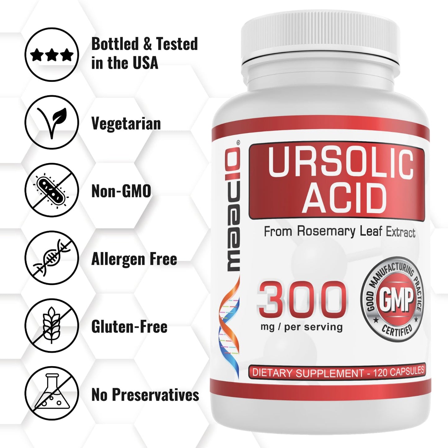 MAAC10 Ursolic Acid 300mg from Rosemary Extract Capsule, 1 Capsule