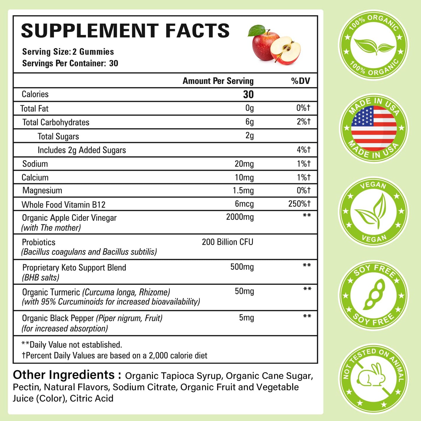 Powerific Apple Cider Vinegar Gummies Max Strength 2000mg with Mother, Probiotics & Vitamin B12, 60 Count