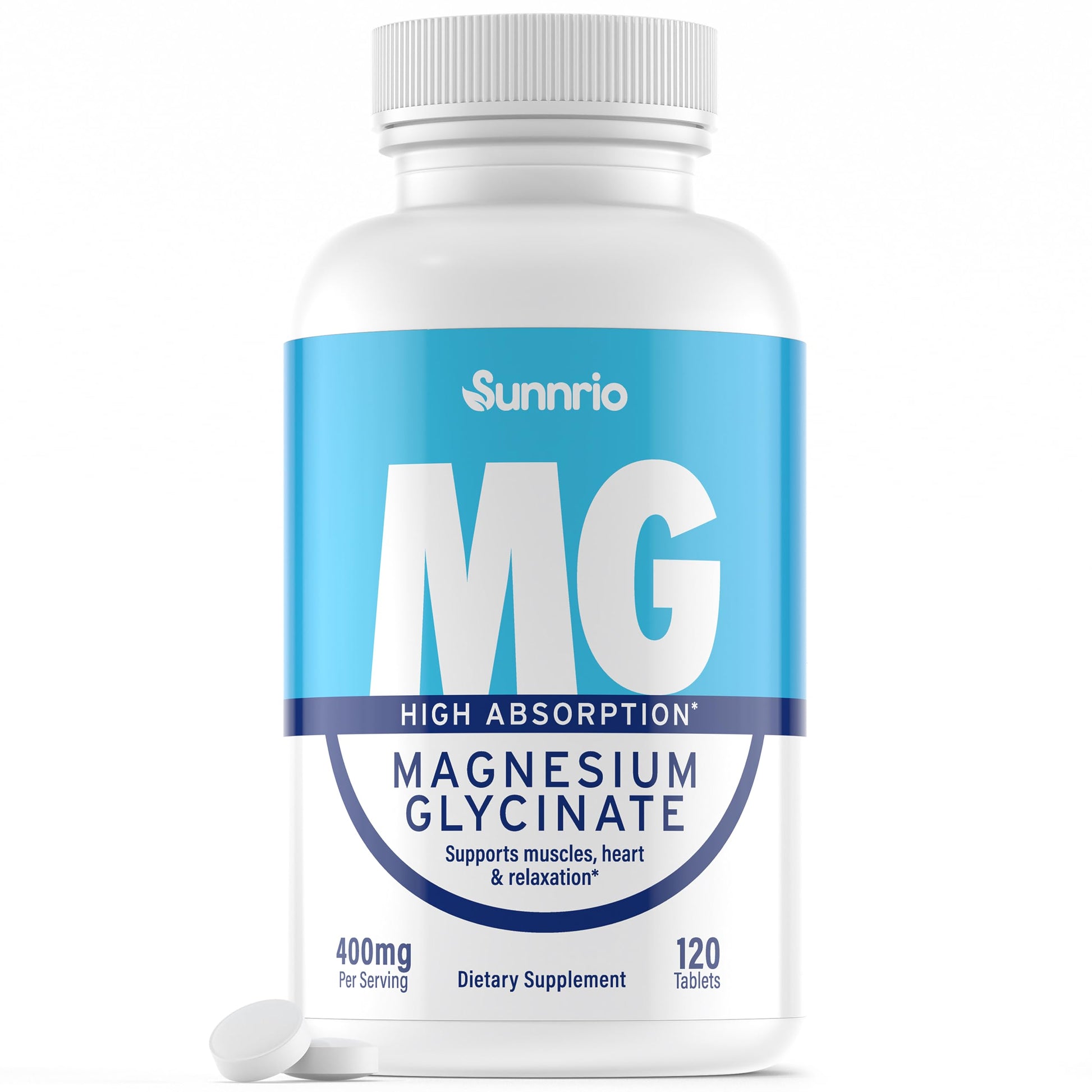 Sunnrio Magnesium Glycinate Supplement 400mg per Serving Tablet, 120 Tablets
