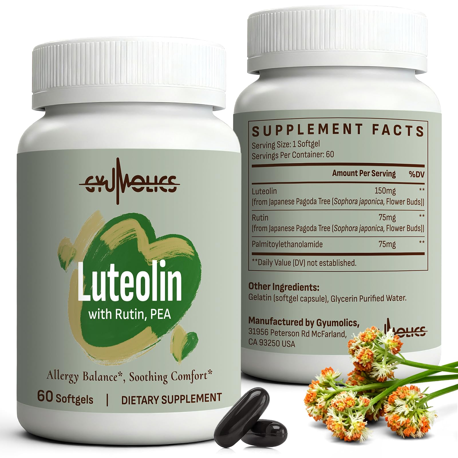 Gyumolics Luteolin Supplement 300mg Softgels, 120 Softgels