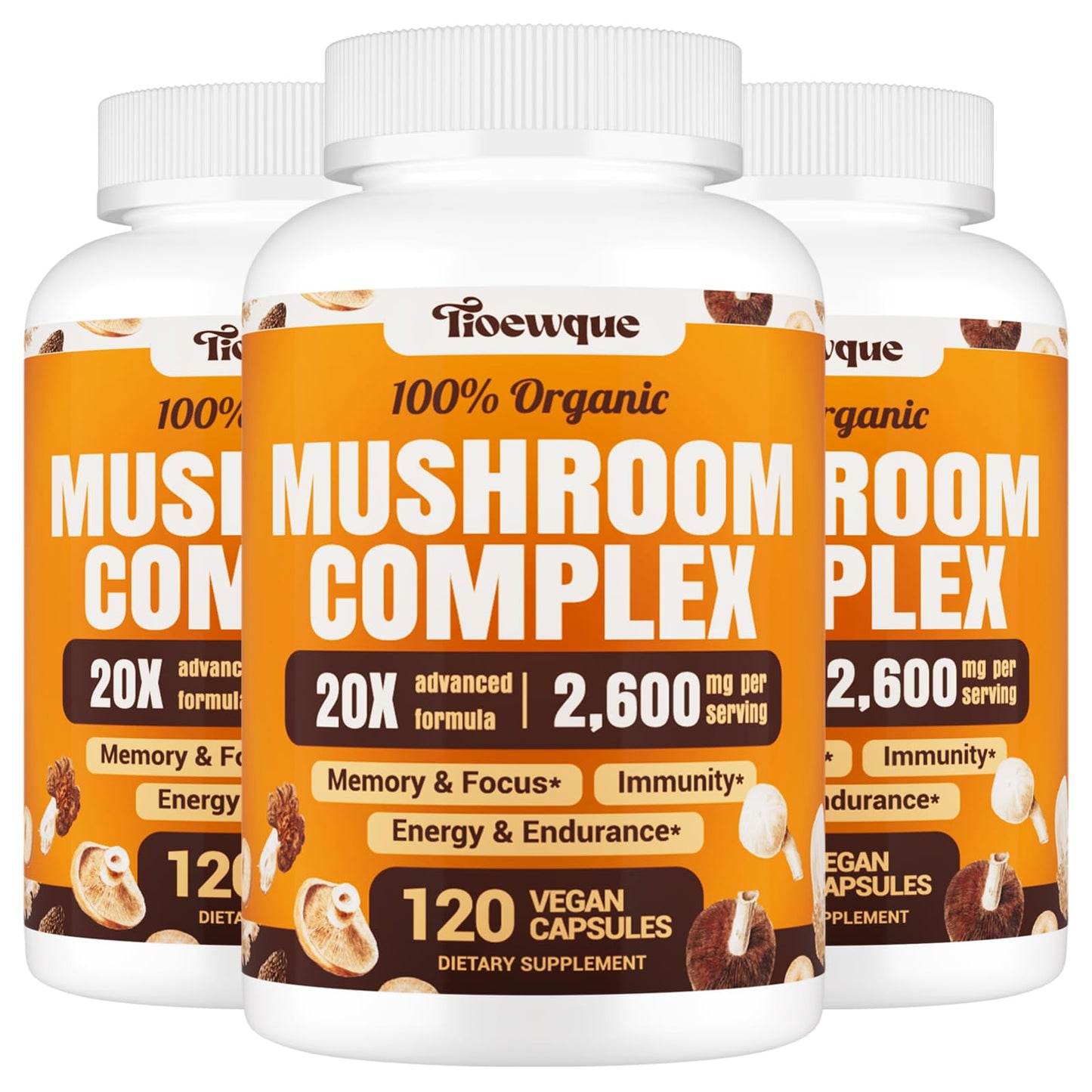 Tioewque 20 in 1 Mushroom Complex Brain Support Capsules, 360 Count