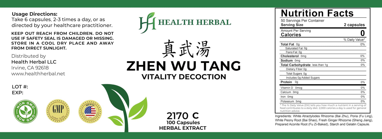 Health Herbal Zhen Wu真武汤 Vitality Decoction Capsule, 100 Capsules