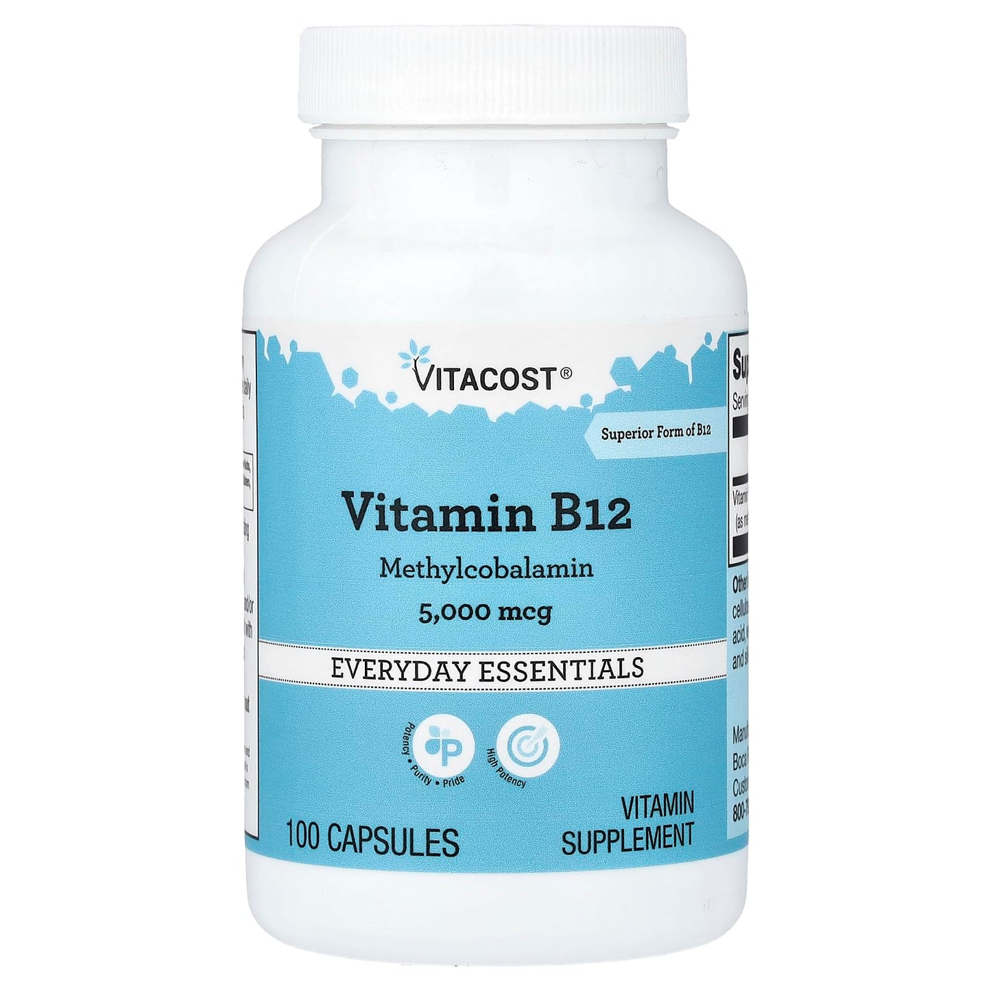 Vitacost Brand Vitamin B12 5,000 mcg Capsule, 100 Capsules