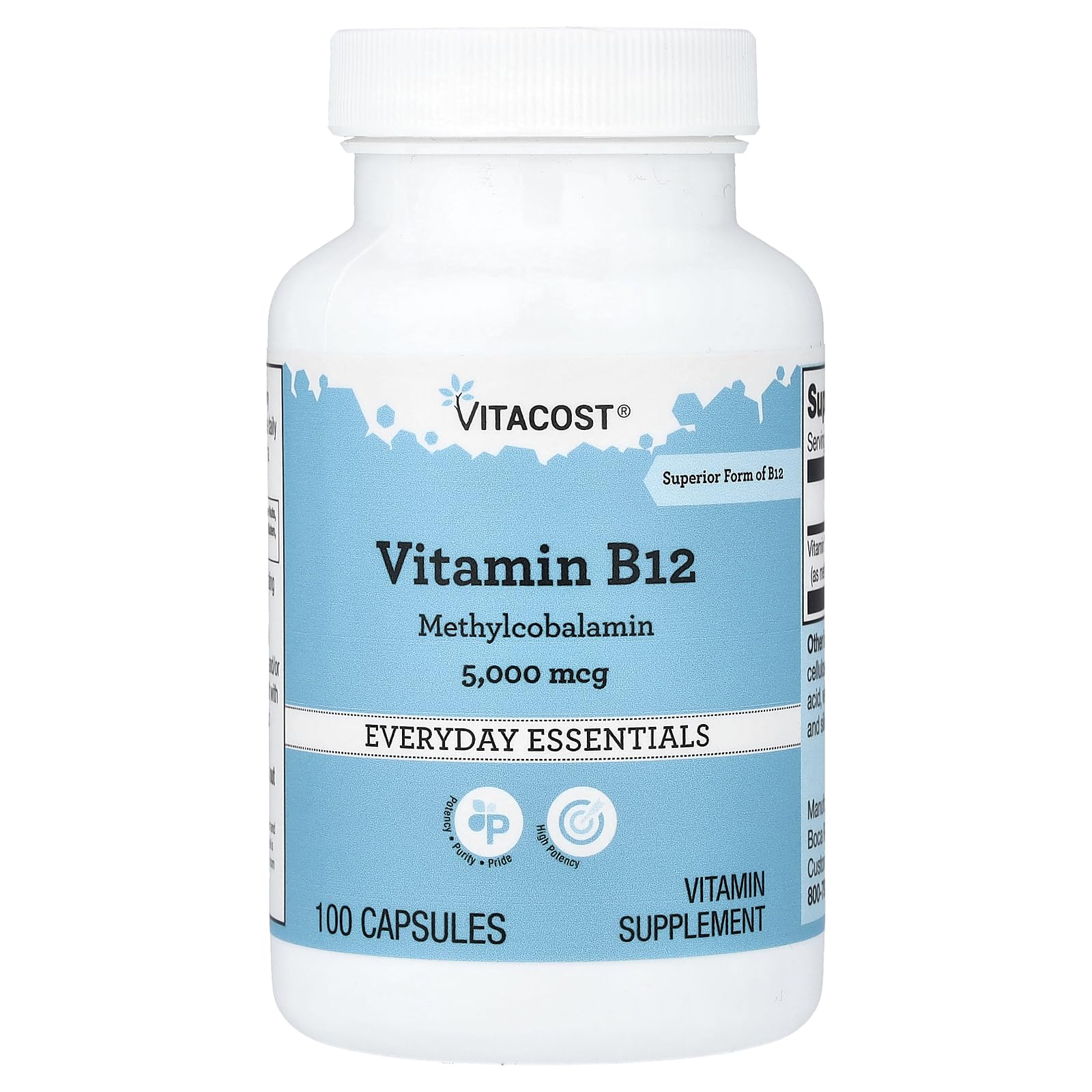 Vitacost Brand Vitamin B12 5,000 mcg Capsule, 100 Capsules