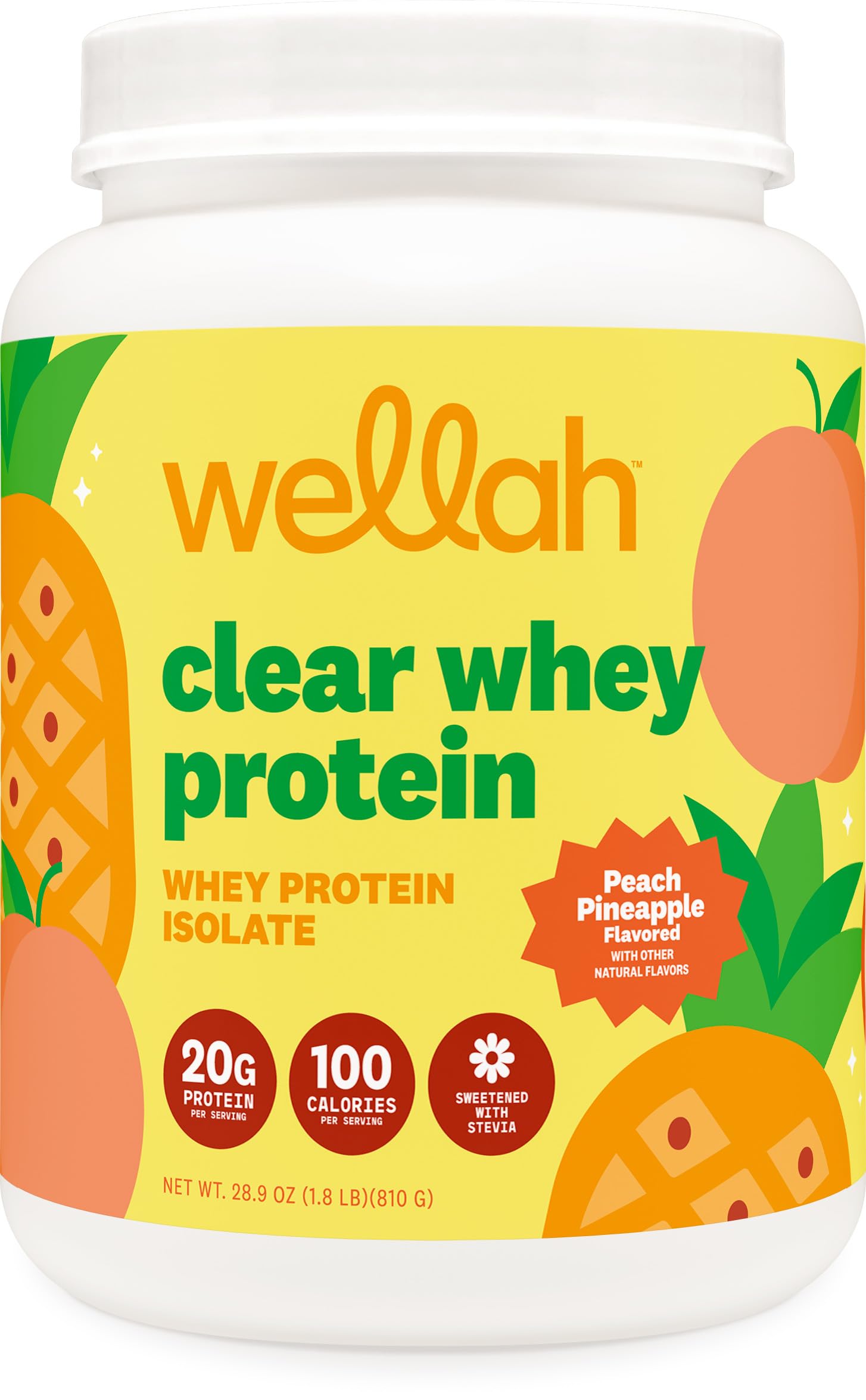 Wellah Clear Whey Protein Isolate Powder (Peach Pineapple) 28.9 Servings