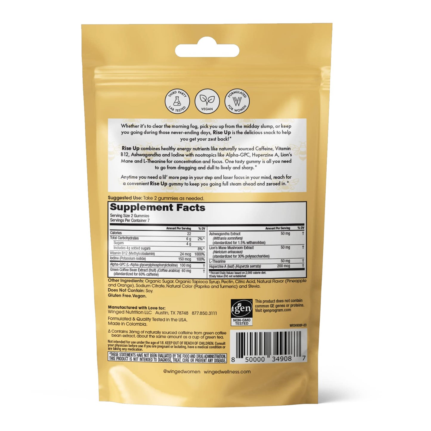 Winged Wellness Rise Up Gummies I B12 for Energy 14 Count