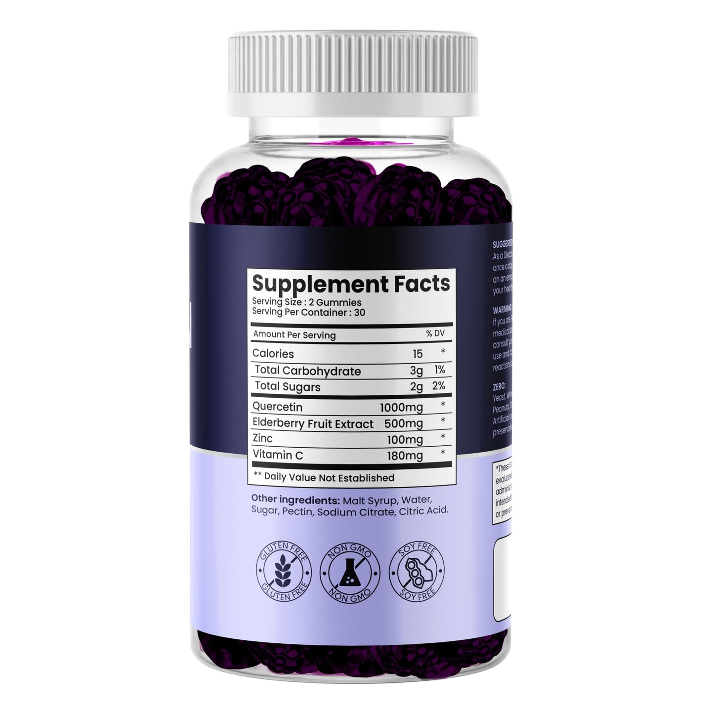 Earth Bare Quercetin Gummies with Elderberry, Zinc & Vitamin C, 60 Gummies