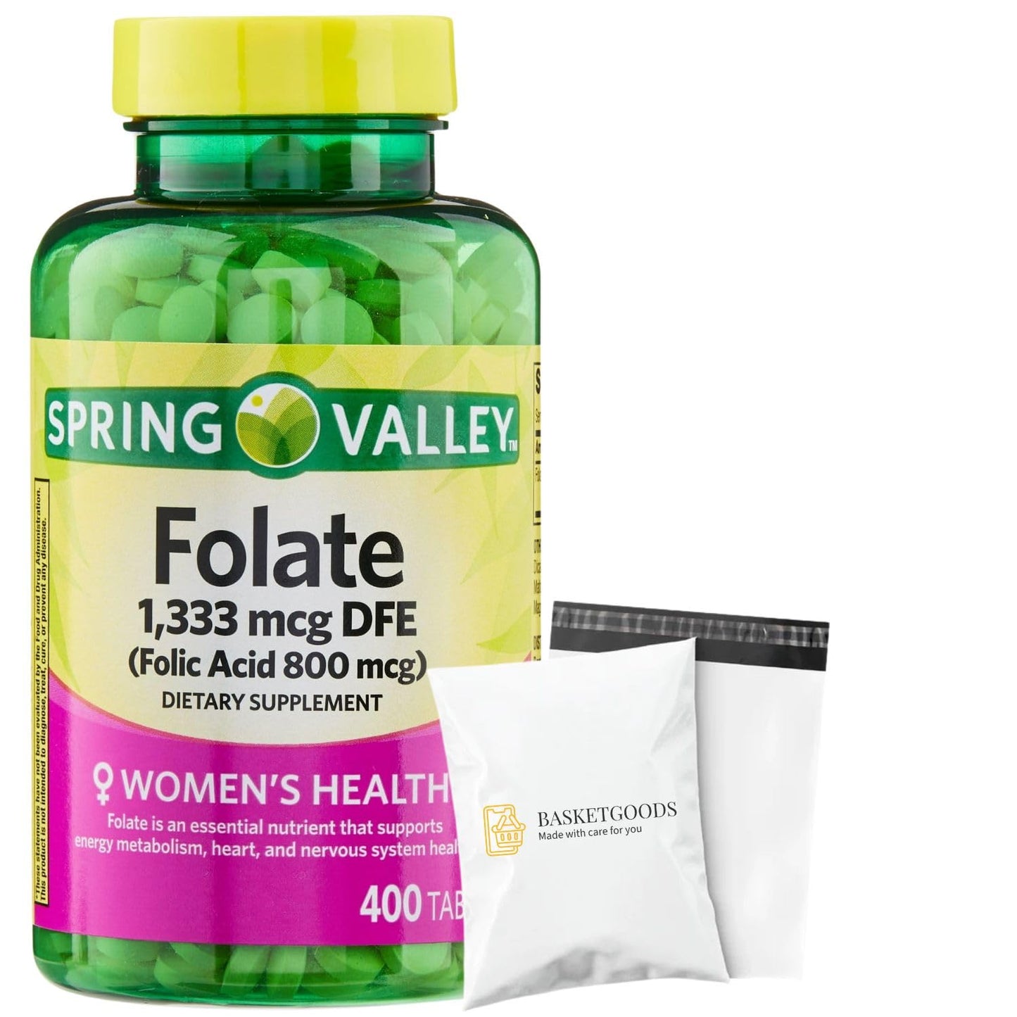 BASKETGOODS Folate Dietary Supplement Tablet 1,333 mcg DFE, 400 Count