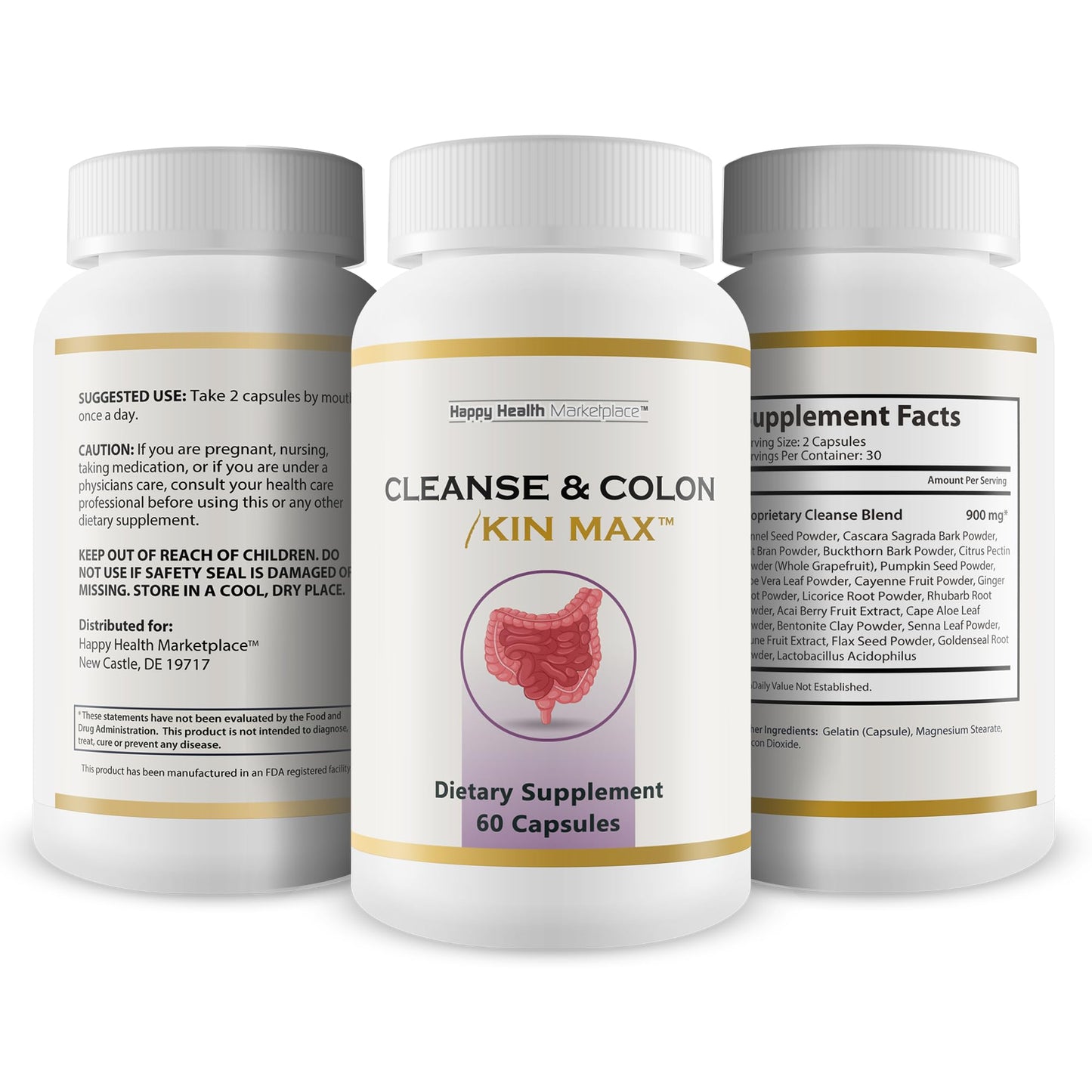 Happy Health Marketplace Kin Max Colon Cleanse Detox with Probiotics 60 Capsules