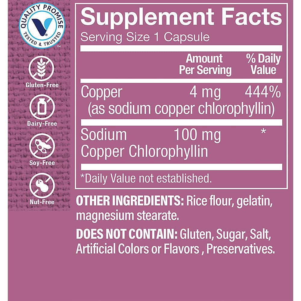 The Vitamin Shoppe Chlorophyll 100mg Natural Food Supplement, Green Capsules, 100 Count