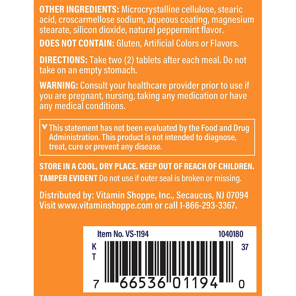 The Vitamin Shoppe Digestive Enzymes - Complete Multi-Enzyme Formula for Protein Fat Carb Digestion Plant-Based Tablets 100 Tablets