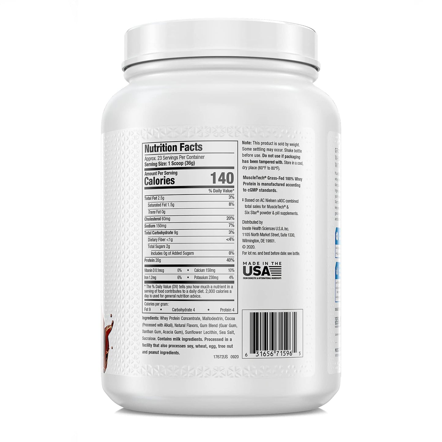 MuscleTech Grass Fed Whey Protein Powder, Triple Chocolate & Deluxe Vanilla, 57.6 Ounces