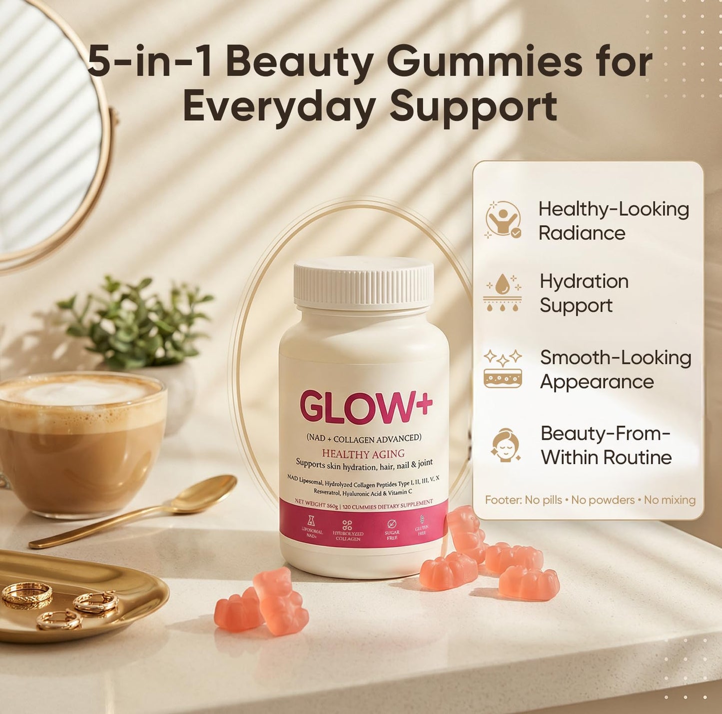 ZRRTXV Jovi Nutrition Glow+ NAD+ & Collagen Gummies, 90 Count