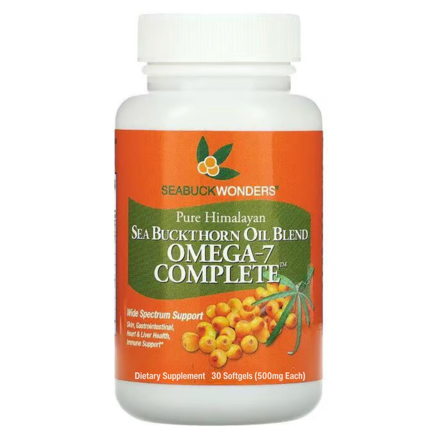 SEABUCKWONDERS Organic Sea Buckthorn Oil Omega-7 Complete Capsules, 30 Count