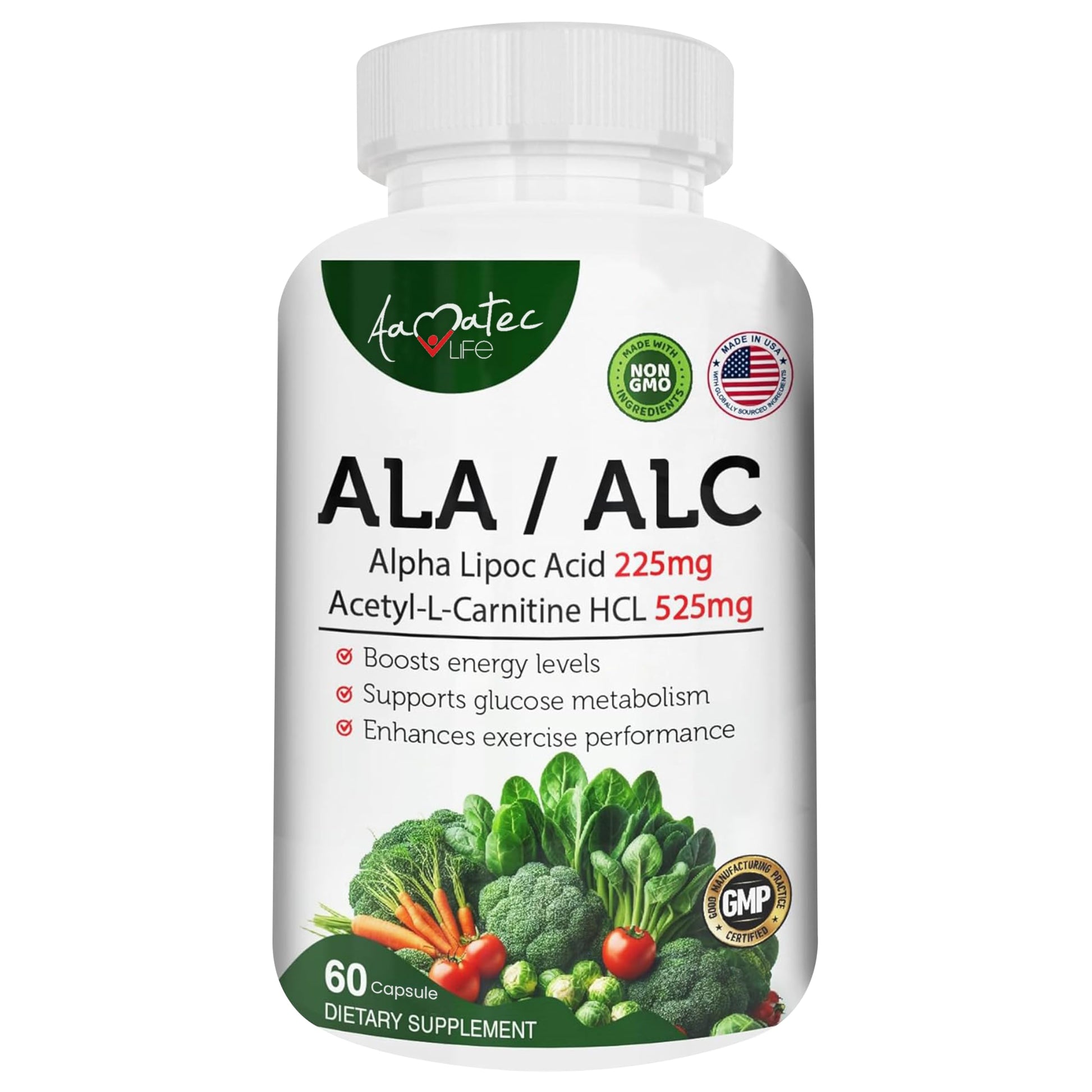 AAMATEC LIFE ALA/ALC High Potency Formula Alpha Lipoic Acid and Acetyl-L-Carnitine HCl Capsules, 60 Count