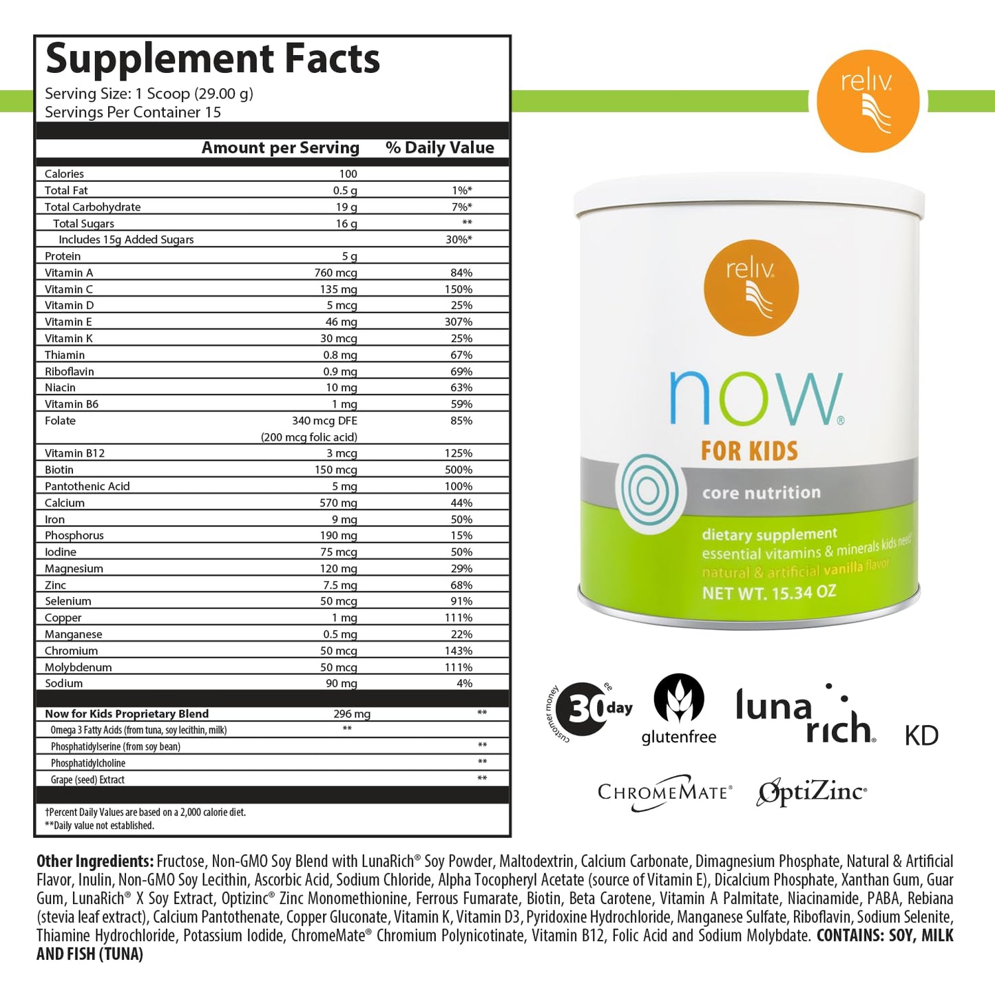 RELIV Now for Kids Vanilla Nutritional Shake Powder 15.34 oz