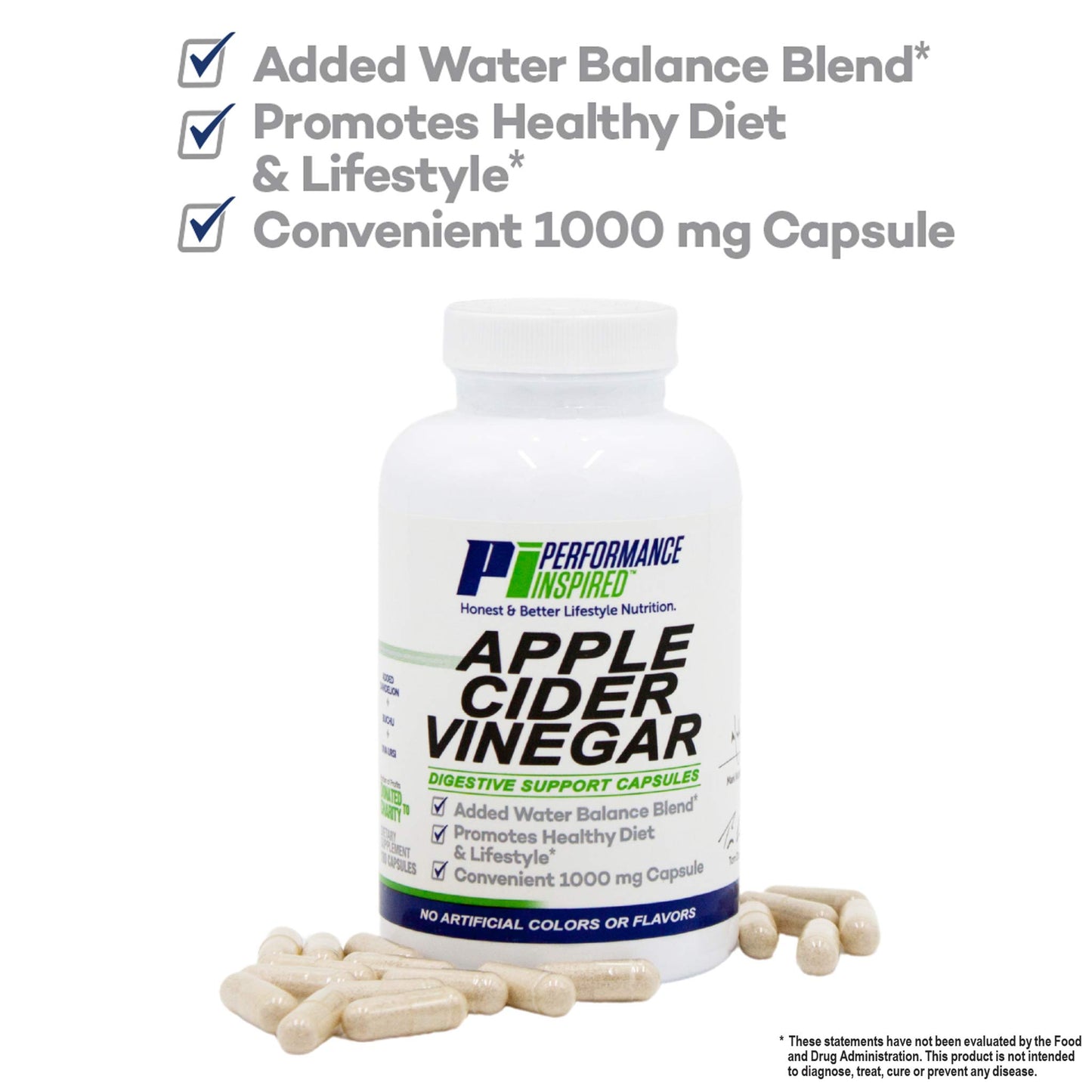 Performance Inspired Apple Cider Vinegar Capsules 1000mg, 180 Capsules