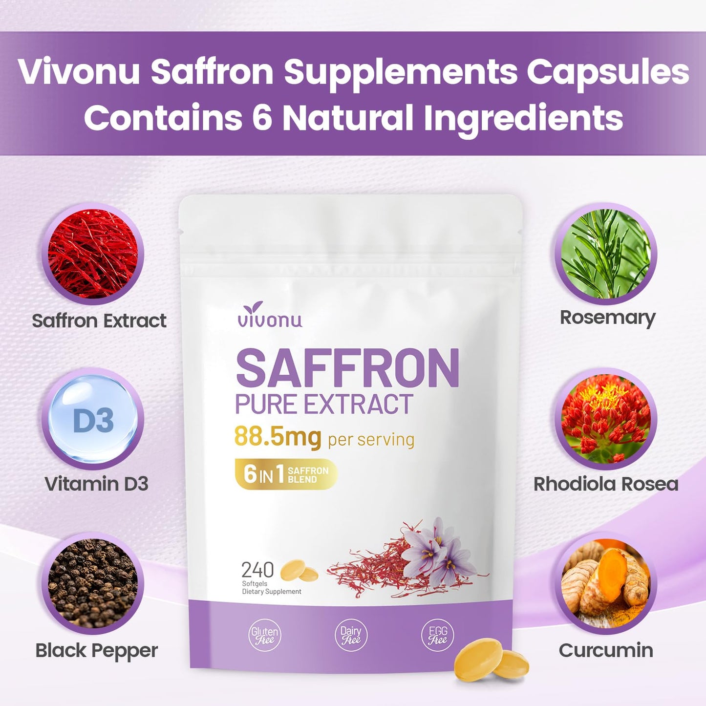 VivoNu Saffron Supplements Softgel 240 Softgels