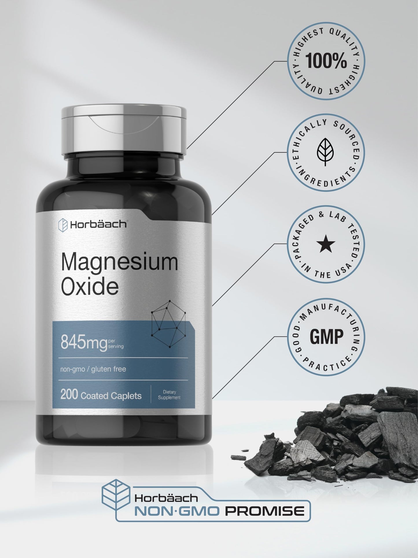 Horbäach Magnesium Oxide 845 mg Caplets, 200 Count