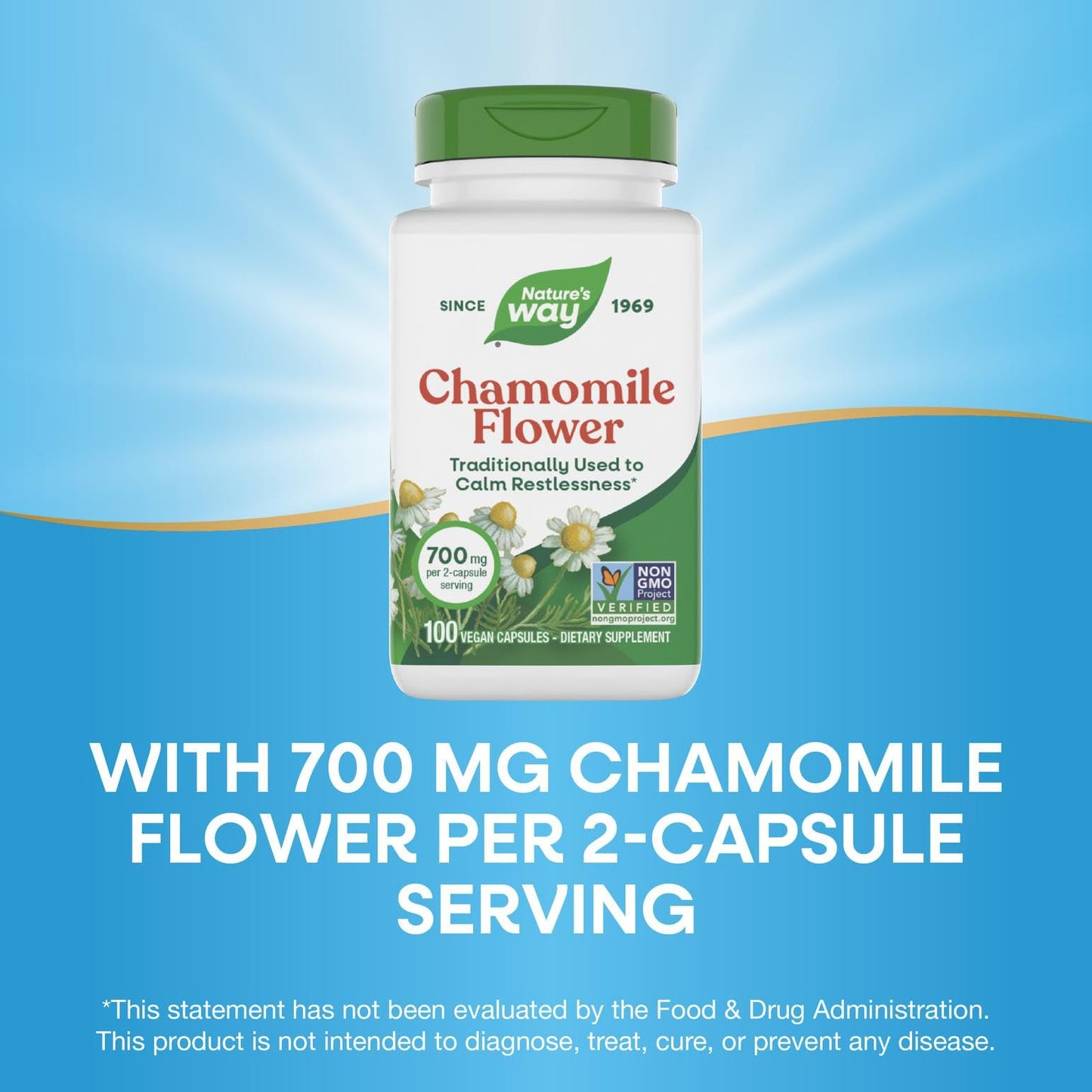 Nature's Way Chamomile Flower 700 mg per Serving, Capsules, 100 Count