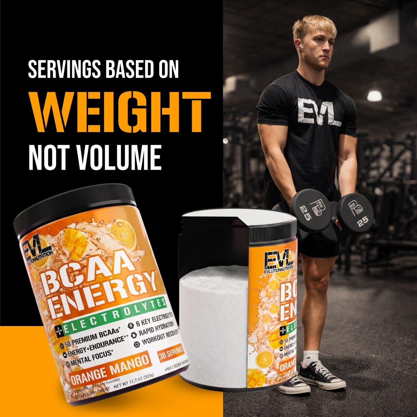 Evlution BCAAs Amino Acids Powder - BCAA Energy Pre Workout, 11.7