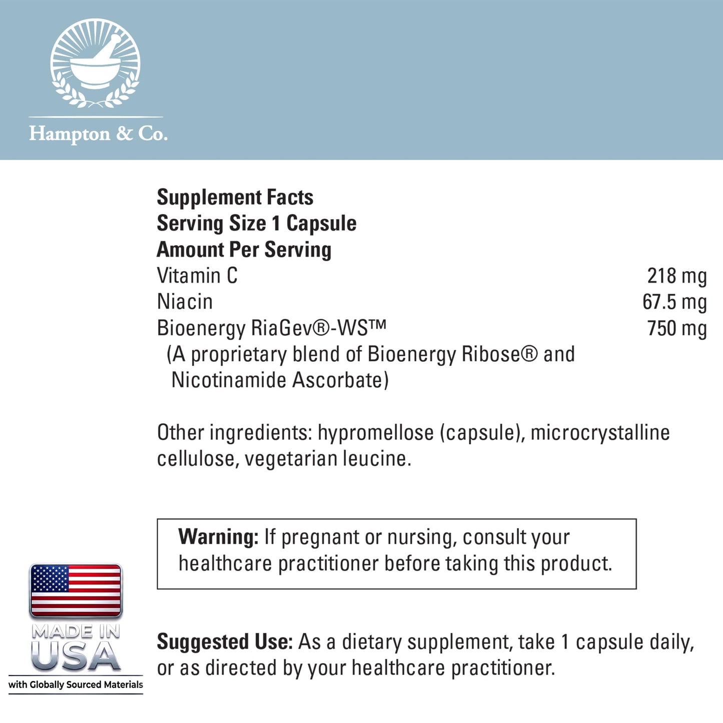 Hampton Distribution NAD+ Boost: Advanced Cellular Energy Formula Capsule 30 Count
