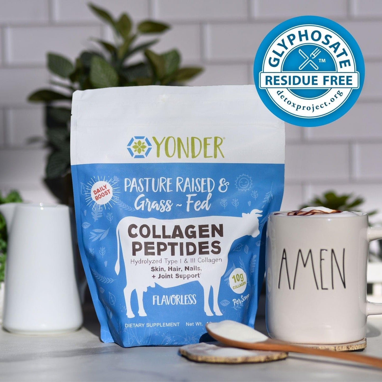 Yonder Grass-Fed Pasture-Raised Bovine Collagen Peptides Powder, Unflavored, 16 oz