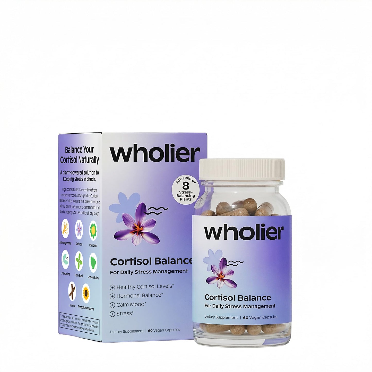 Wholier Cortisol Supplement, Ashwagandha, Rhodiola & Saffron, 60 Capsules