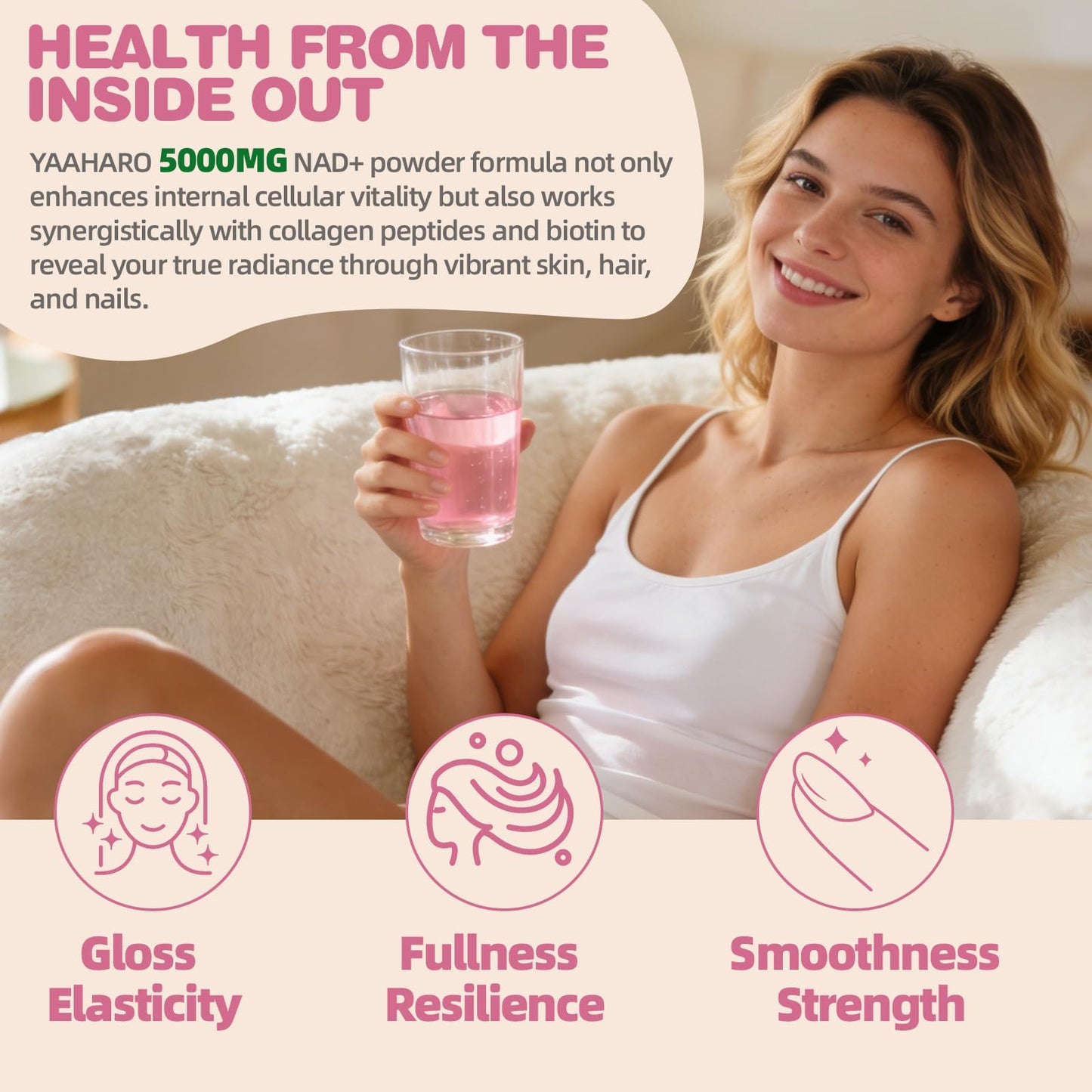 YAAHARO NAD Supplements for Women 5000mg Liposomal NAD+ Powder for Cellular Energy, 6 Ounce
