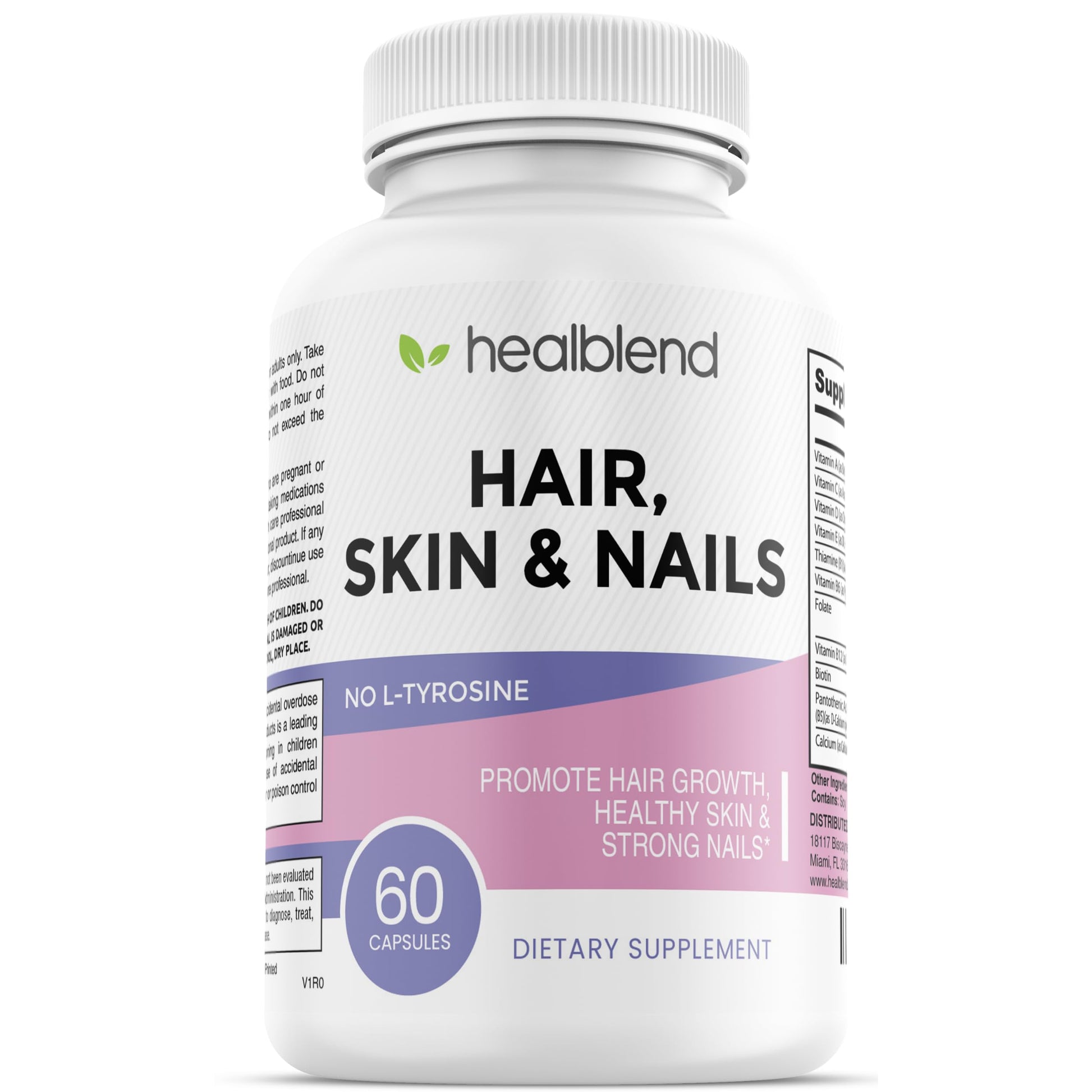 Healblend Hair Skin and Nails Vitamins for Women with Biotin 5000 mcg, Iron and Manganese, Vegan, Non-GMO, 60 Capsules