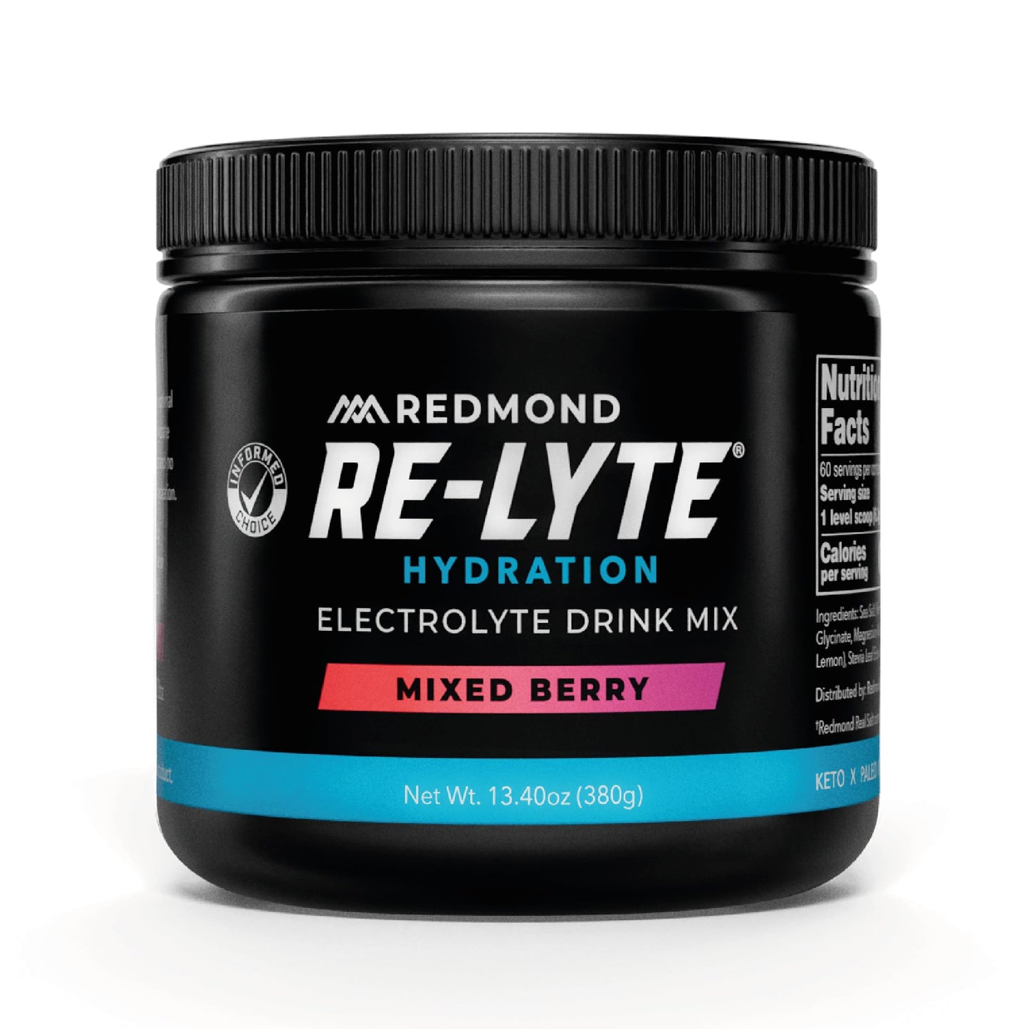 Redmond Re-Lyte Hydration Electrolyte Powder No Added Sugar Mixed Berry, 13.4 Ounce
