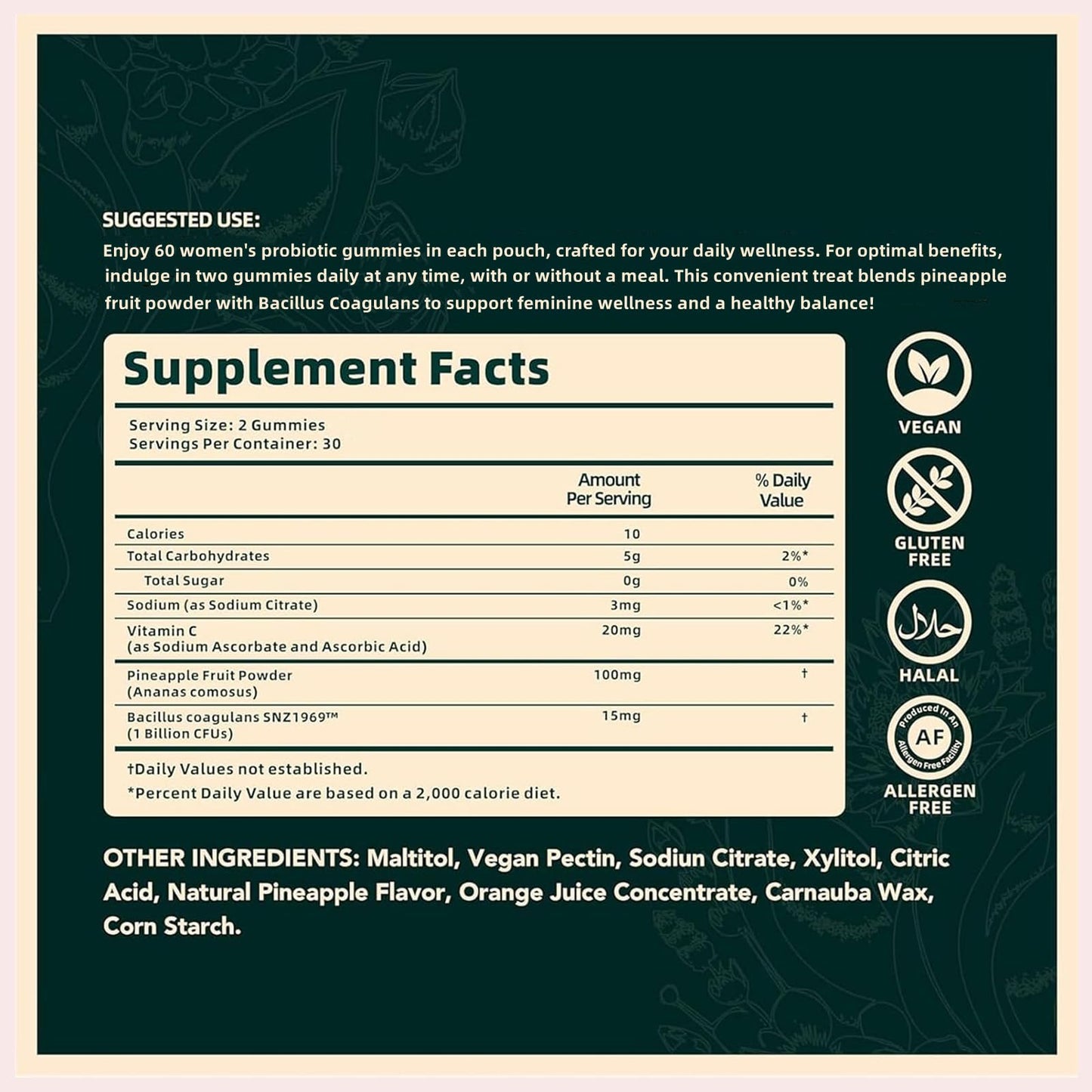 OYEMATE Women's Probiotic Gummies – Vaginal Flora Support & Digestive Health – pH Balance, Vegan & Gluten-Free – Hawaiian Pineapple, 60 Count