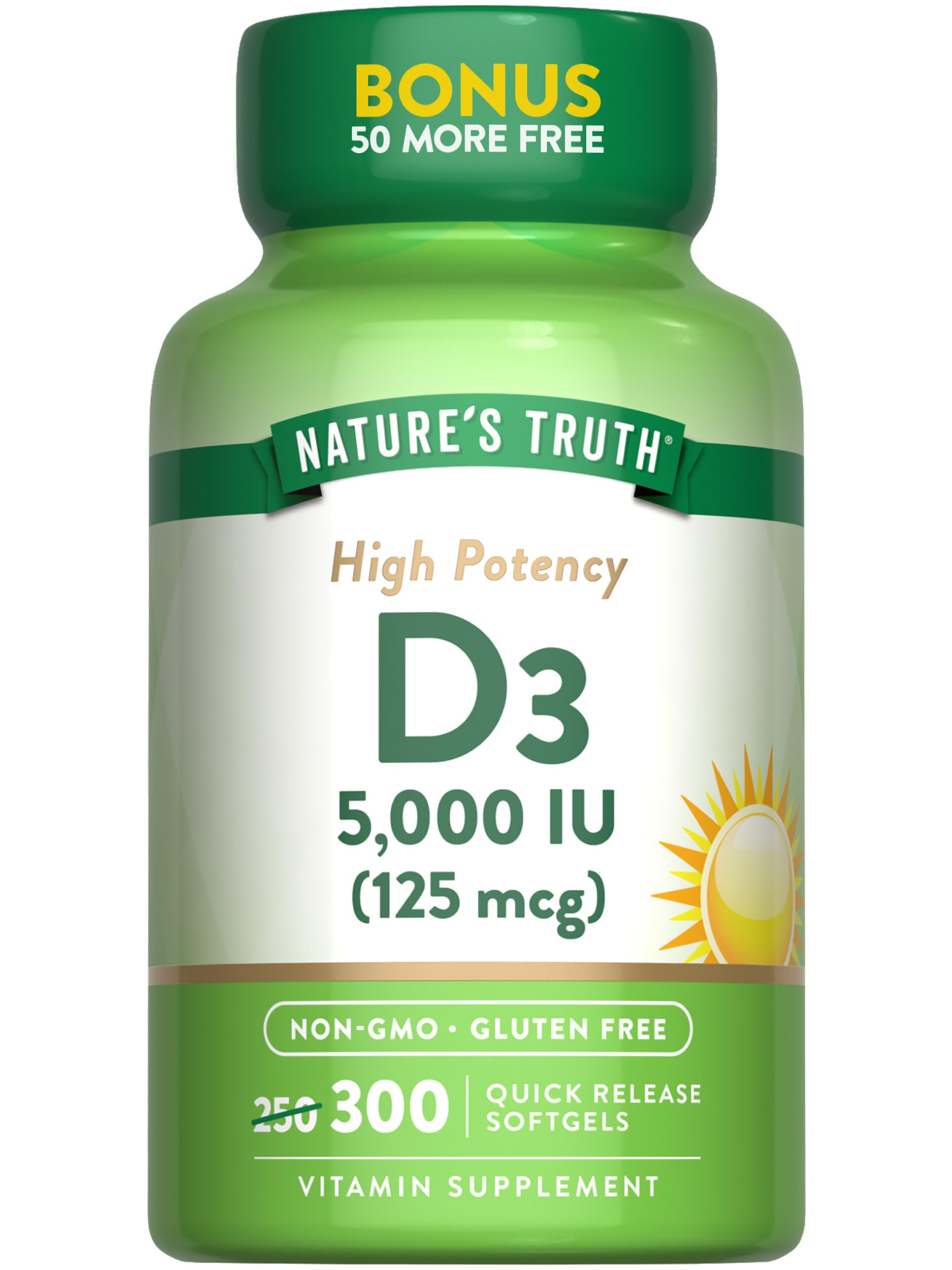 Nature's Truth Vitamin D3 5000 IU (125 mcg) Softgels 300