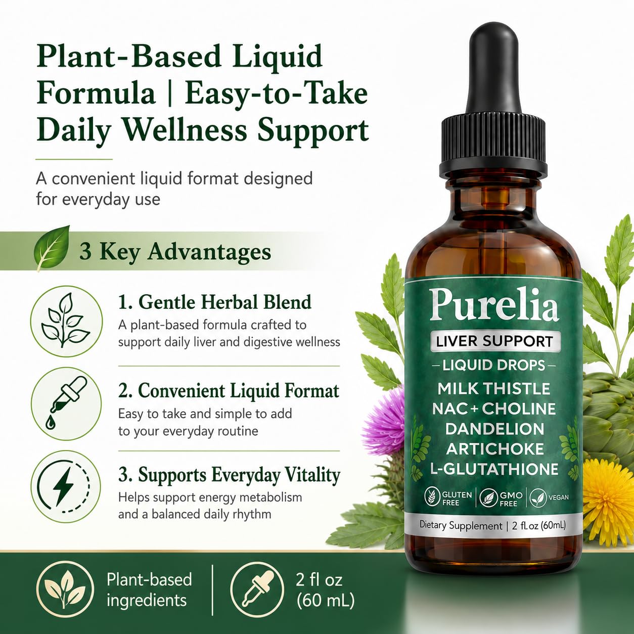ZOVOST Purelia Liver Restore Gummies with Milk Thistle, 2 Count