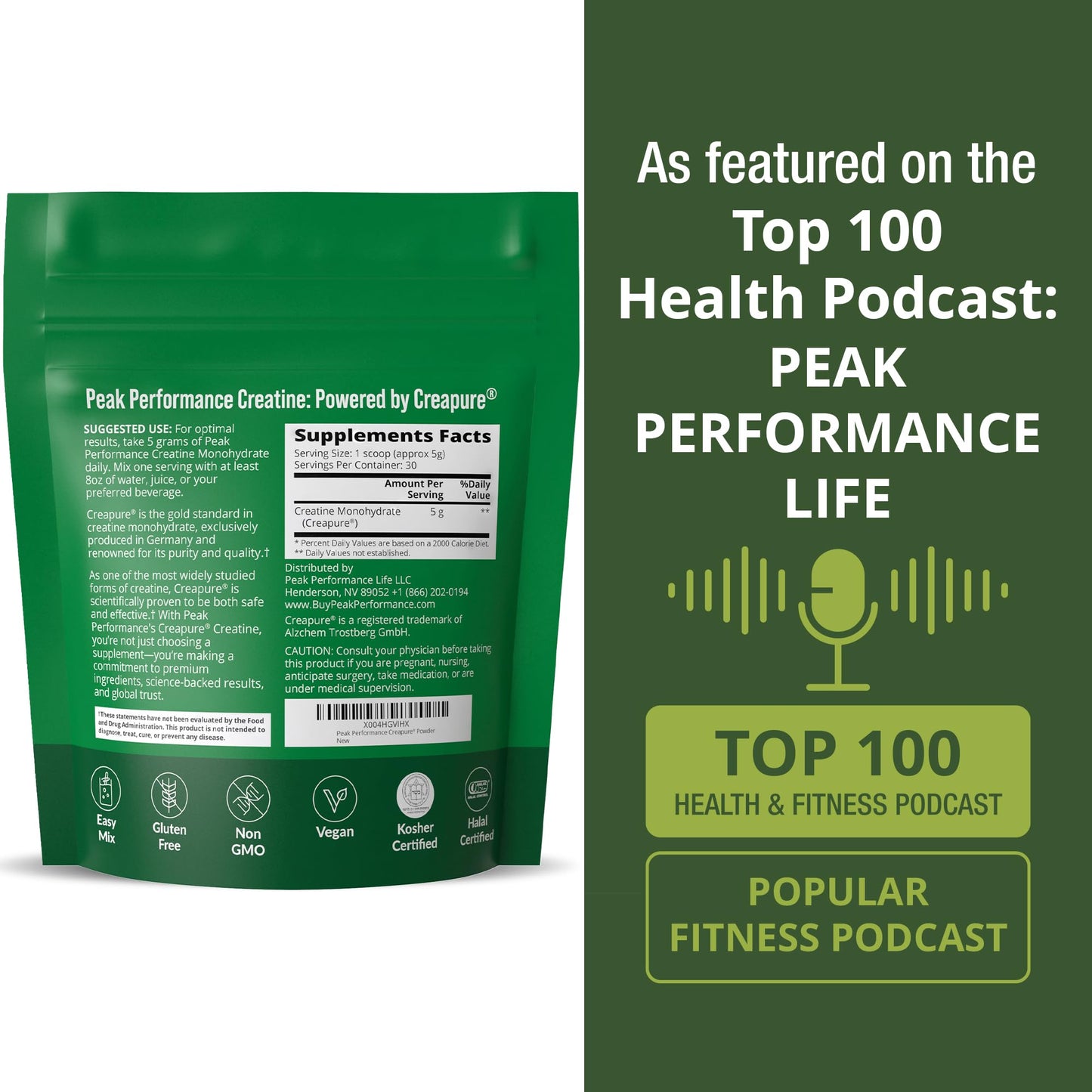 Peak Performance Creapure Creatine Monohydrate Powder 5.29 Ounce