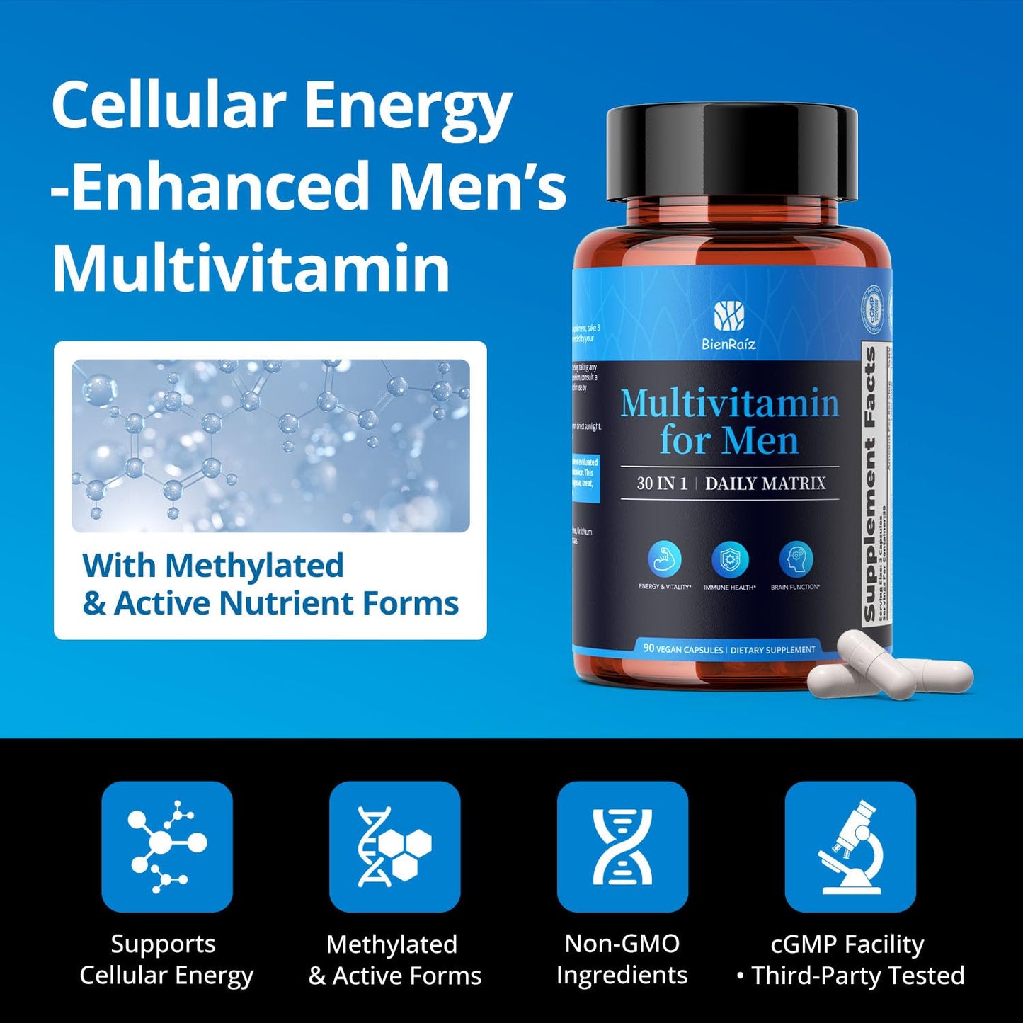 BienRaíz Men's Multivitamin CoQ10 & PQQ Capsule, 1 Count